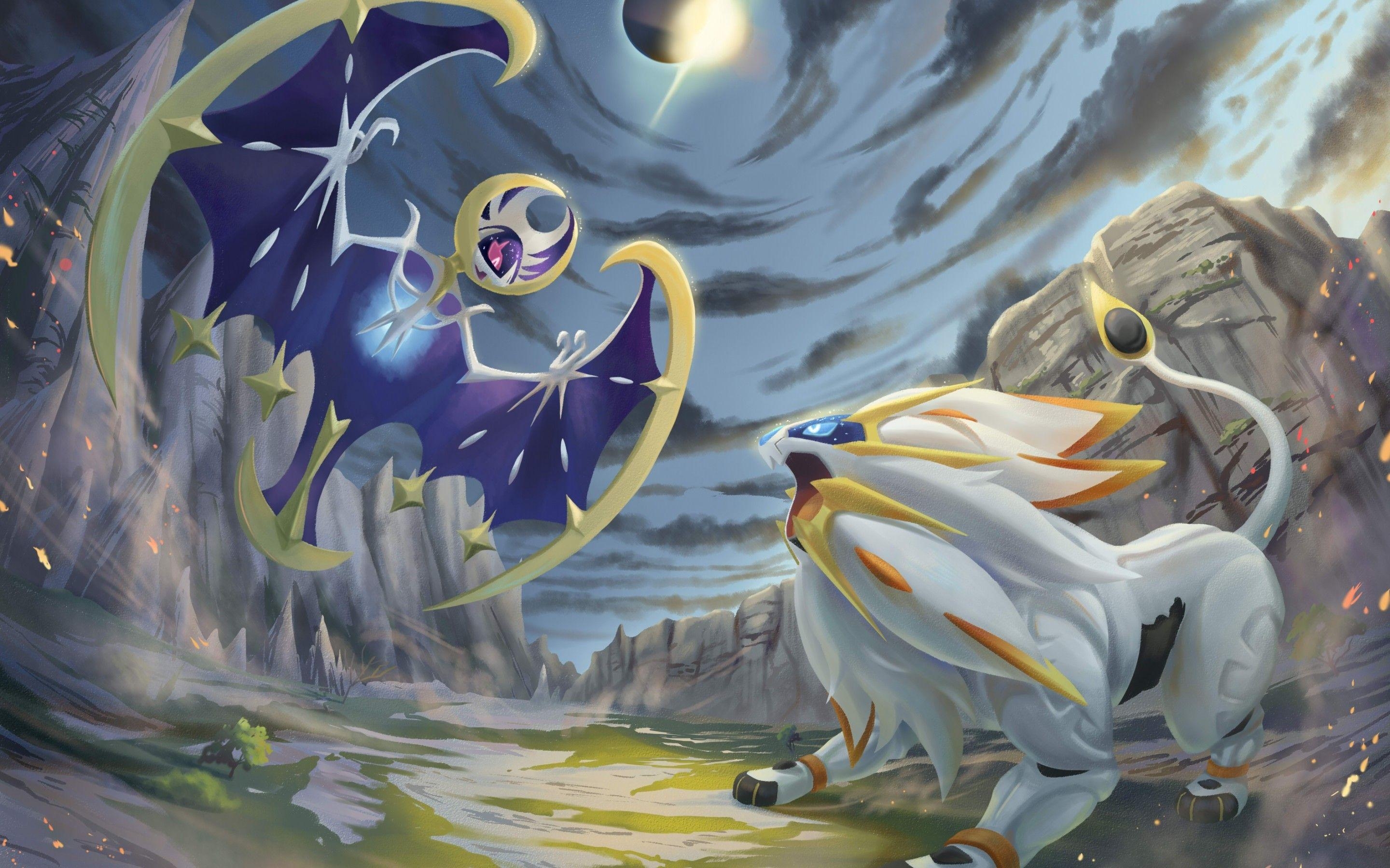 2880x1800 Download  Lunala, Pokemon, Solgaleo, Artwork, Clouds, Desktop