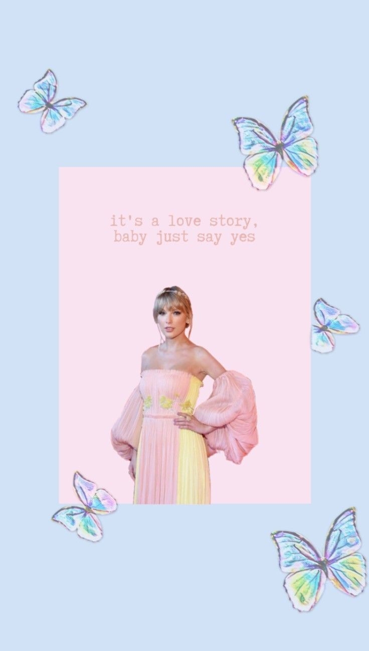 740x1300 It's a love story, baby just say yes #taylorswift #TS7 #ts #swifties #pastel #pink #mural #butterfly #butterf. Floral wallpaper, Funky wallpaper, Trendy wallpaper, Phone