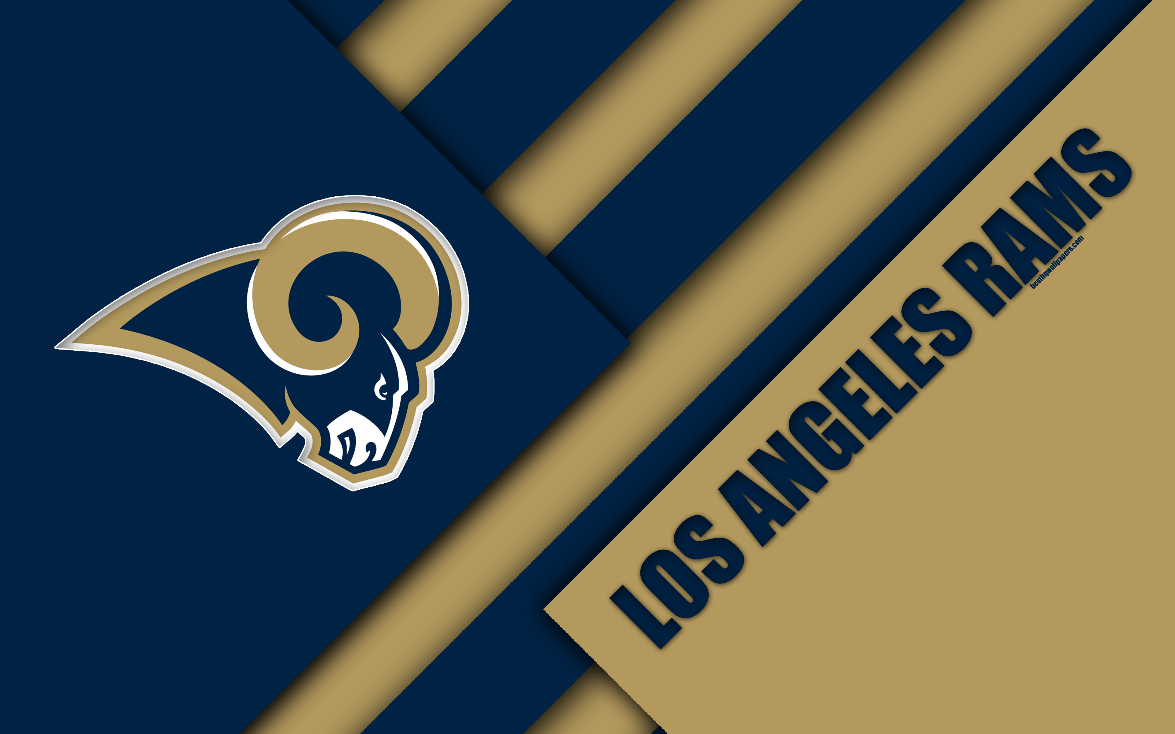 3840x2400 Download wallpaper Los Angeles Rams, 4k, National Football Conference, logo, NFL, blue gold abstraction, material design, American football, Los Angeles, California, USA, National Football League, NFC West for desktop with resolution, Desktop