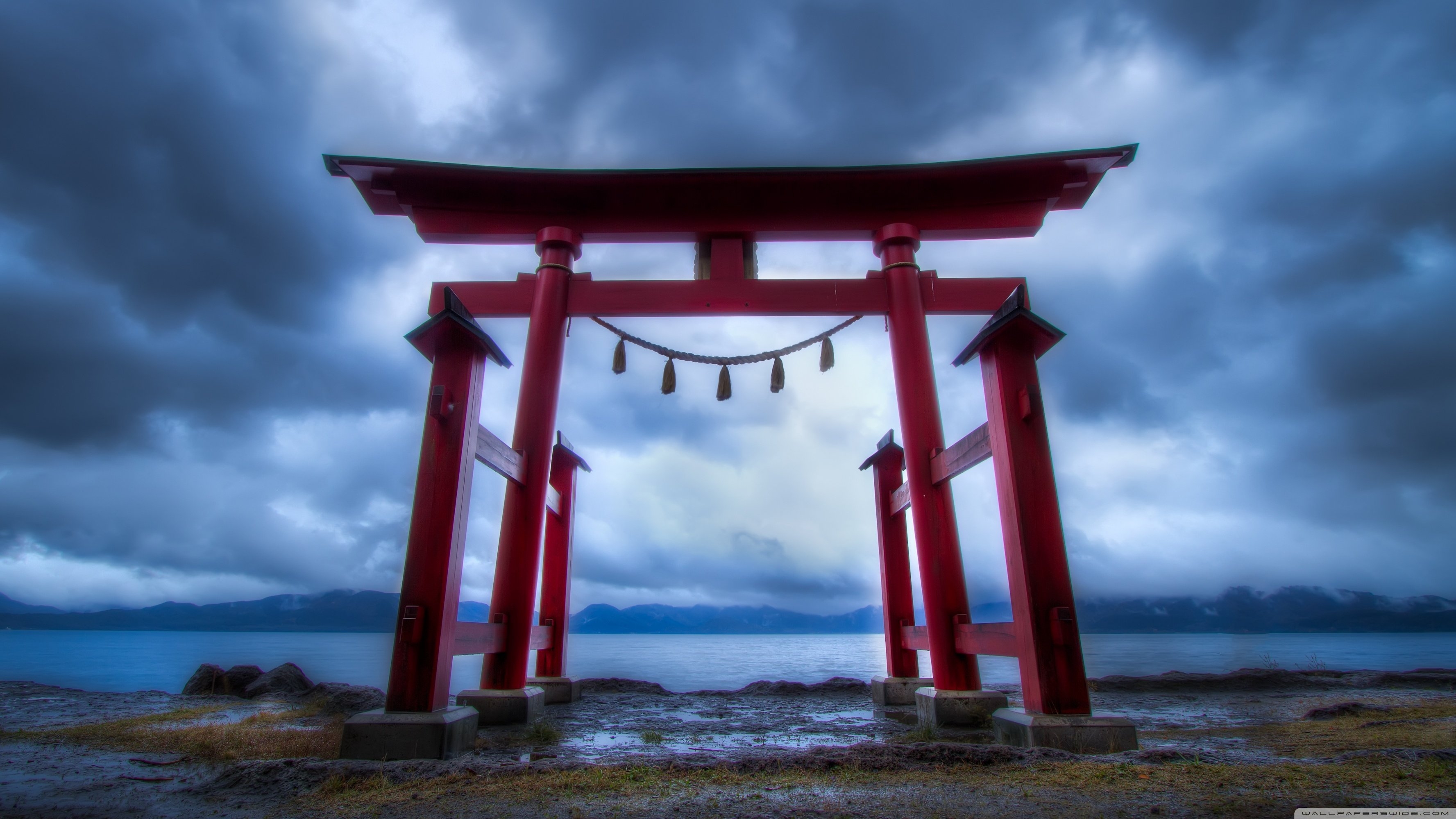 3560x2000 Torii Gate, Lake Tazawa ❤ 4K HD Desktop Wallpaper for • Dual, Desktop