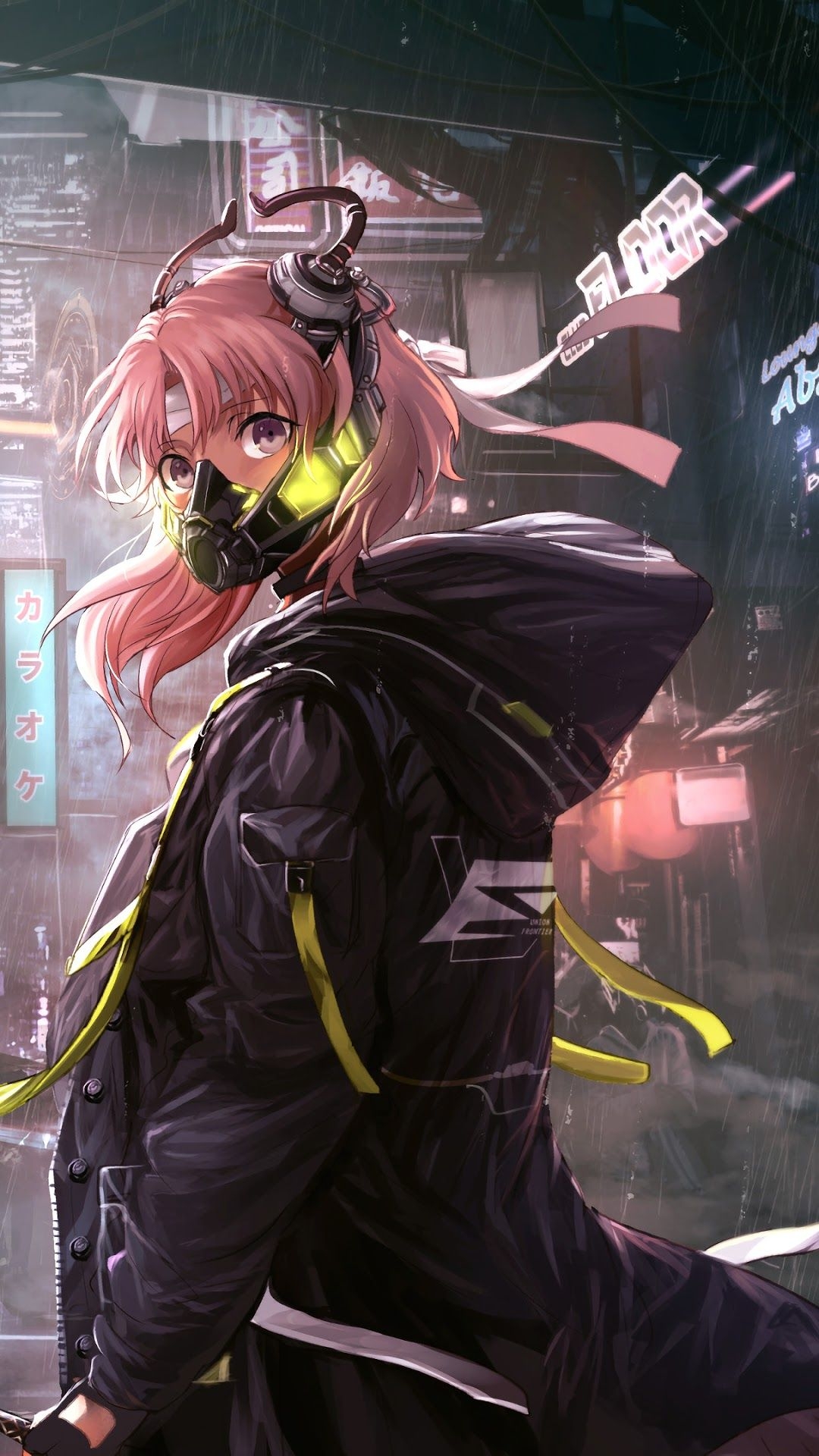 1080x1920 Anime Girl Mask Cyberpunk Sci Fi 4K Wallpaper, Phone