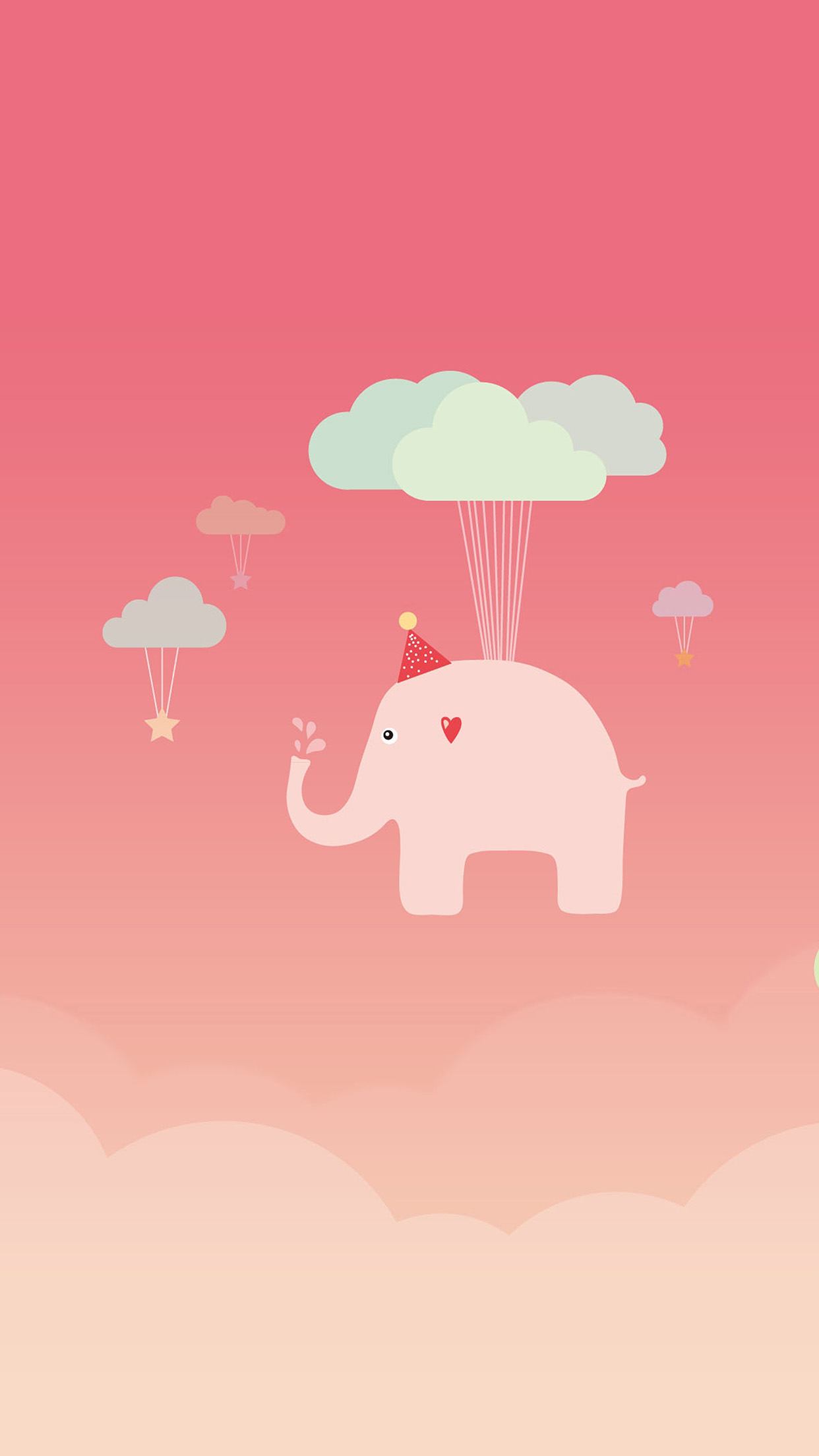 1250x2210 iPhone X wallpaper. cute elephant illustration art pink fly, Phone