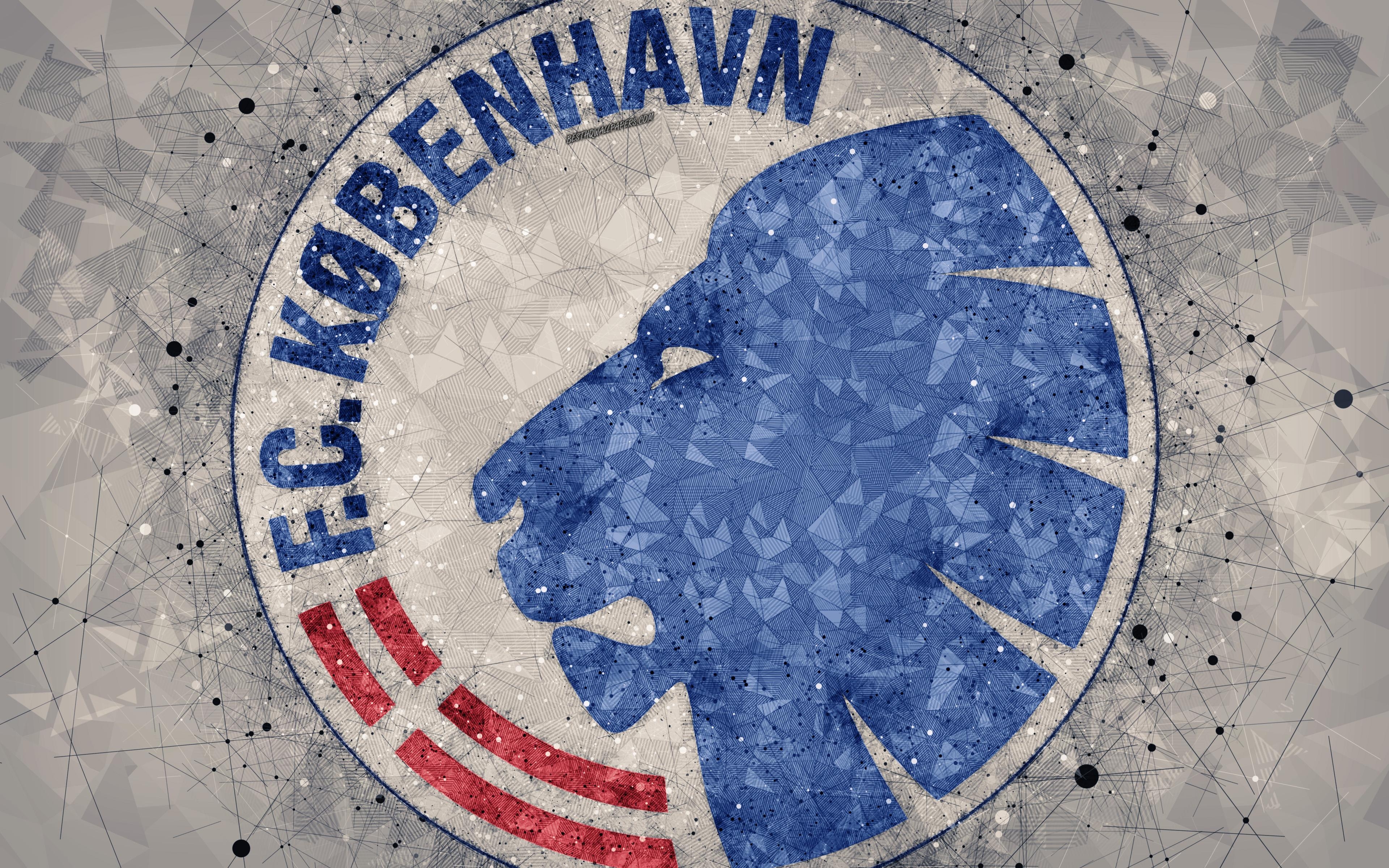 3840x2400 Download wallpaper FC Copenhagen, 4k, logo, geometric art, Danish, Desktop