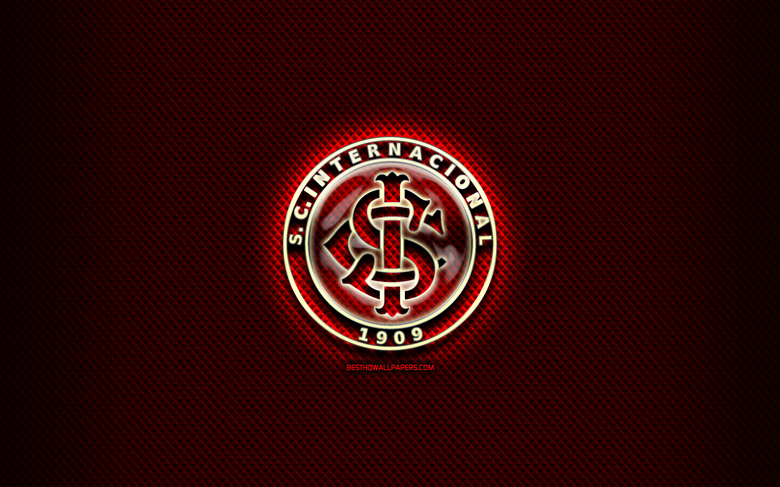 2560x1600 Download wallpaper SC Internacional, glass logo, red rhombic background, Brazilian Seria A, soccer, brazilian football club, creative, Internacional logo, football, Internacional FC, Brazil for desktop with resolution. High Quality HD picture, Desktop