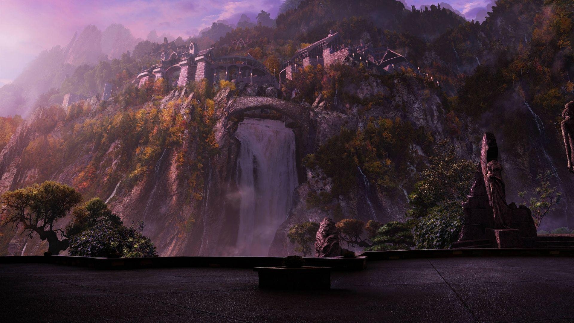 1920x1080 Rivendell The Lord Of Rings Hobbit Cg Waterfall HD, Desktop