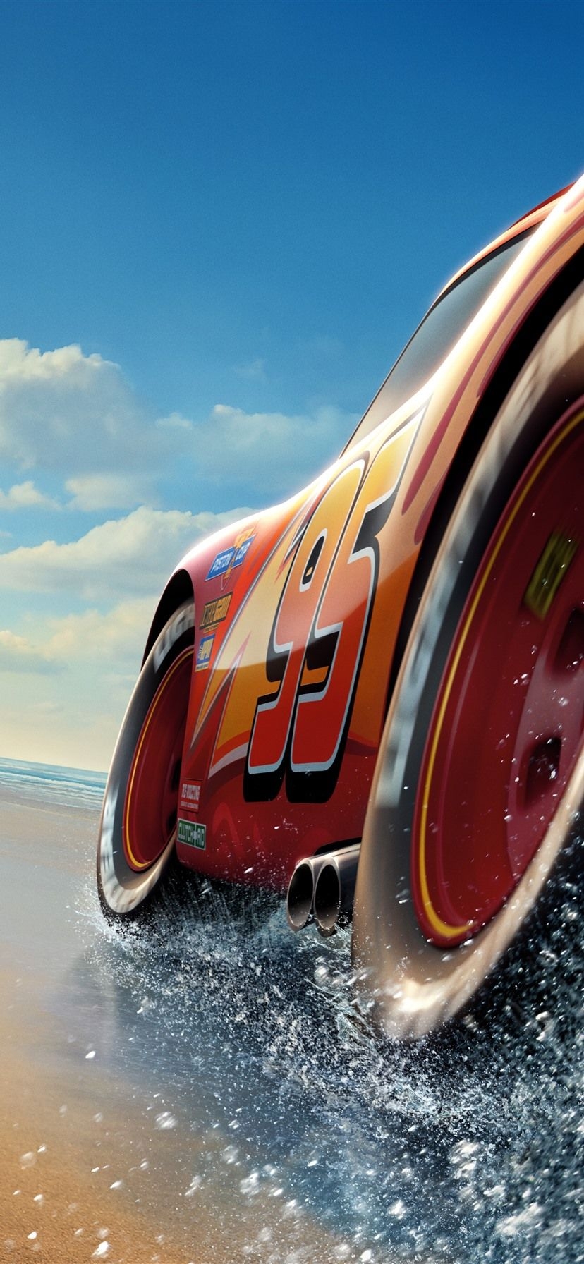 830x1800 Wallpaper Cars Lightning McQueen, beach, sea 7680x4320 UHD 8K, Phone