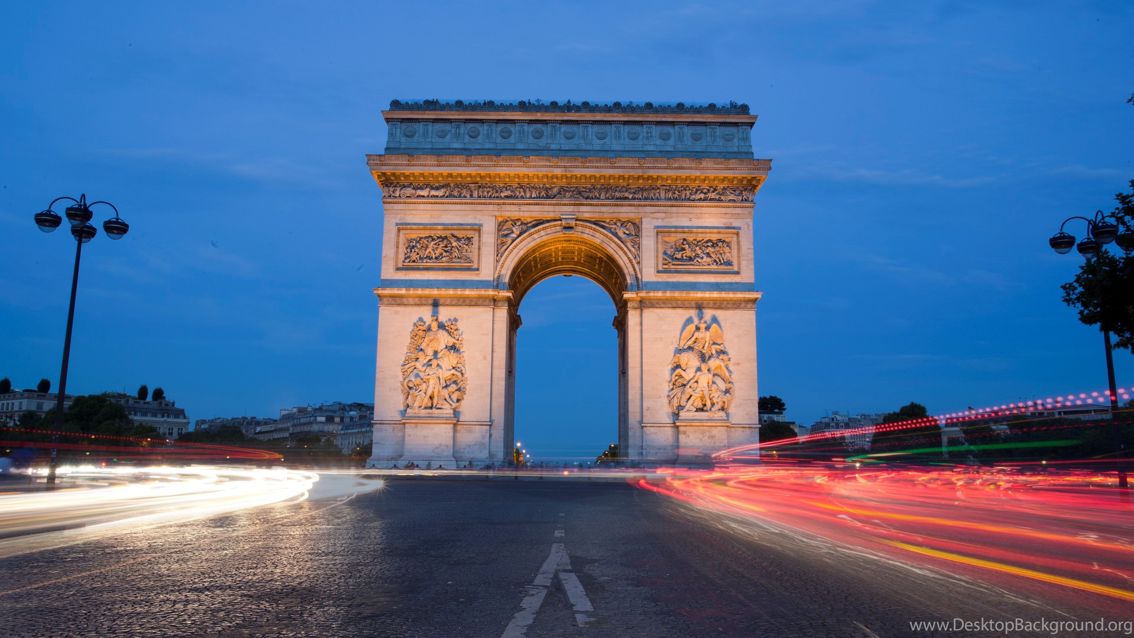 3840x2160 Arc De Triomphe From Paris At Twilight Wallpaper Desktop Background, Desktop