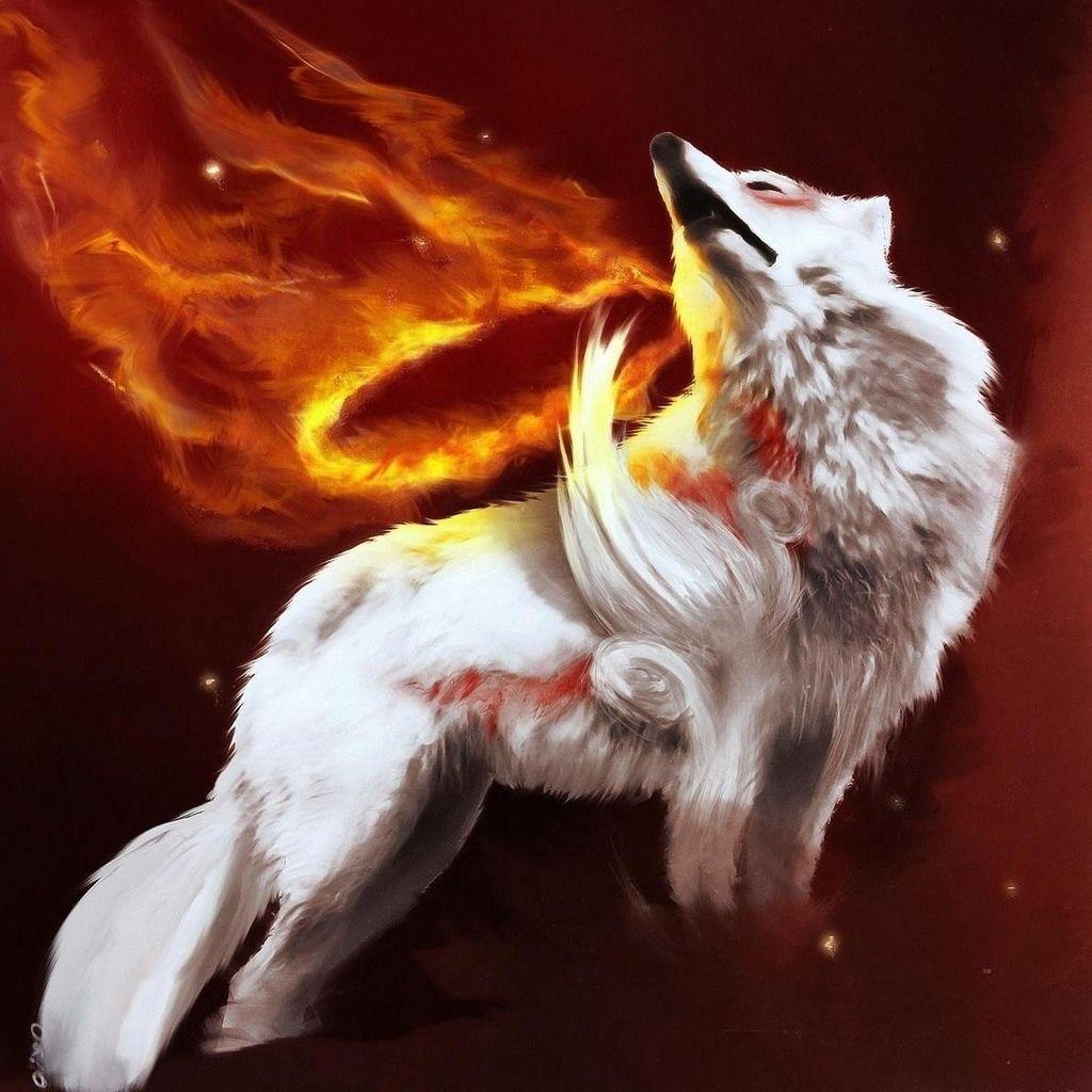 1030x1030 Download Wallpaper  Abstraction, Fire, Wolf, Gray, Light, Phone