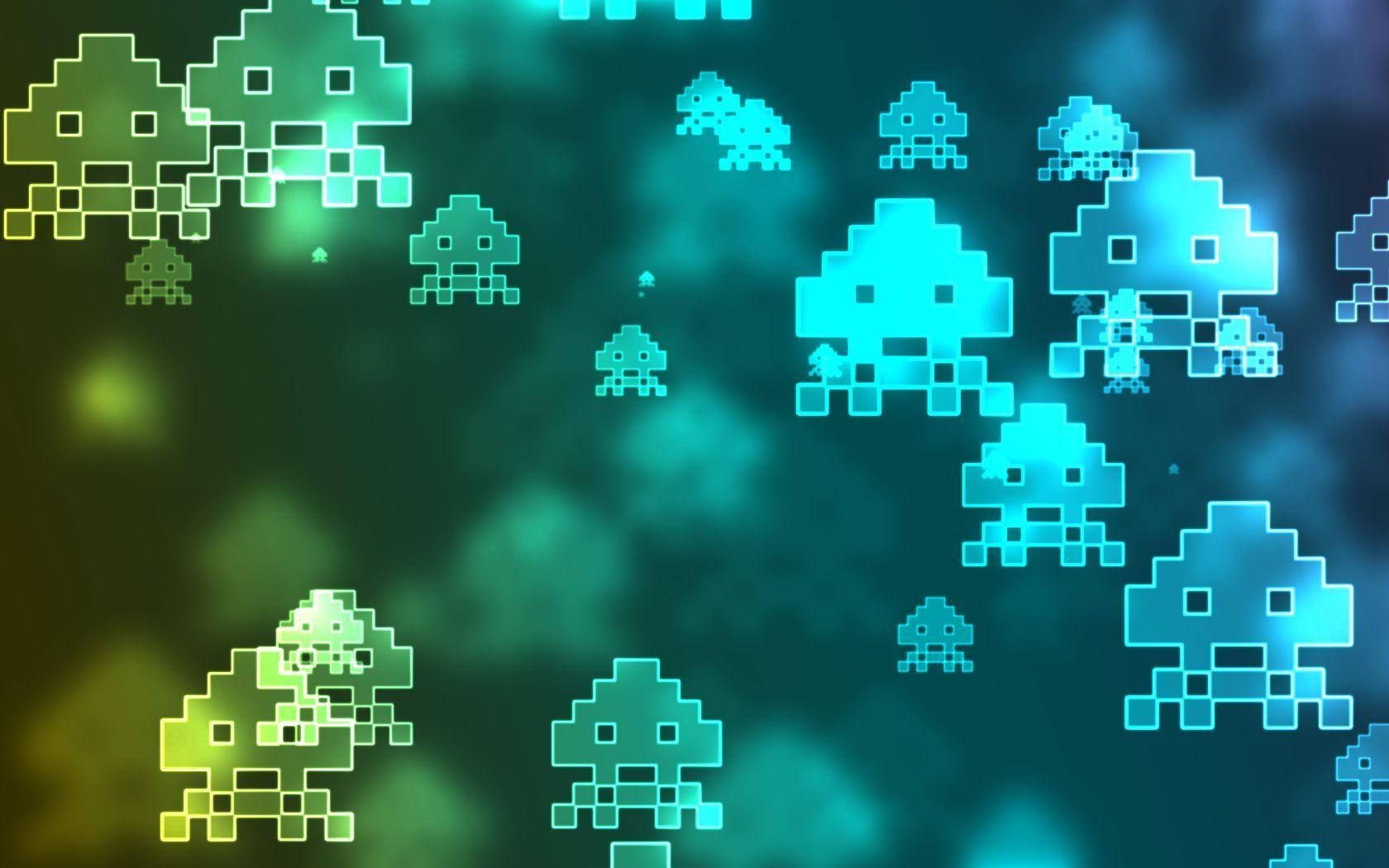 1680x1050 Green Space Invaders Wallpaper, Desktop