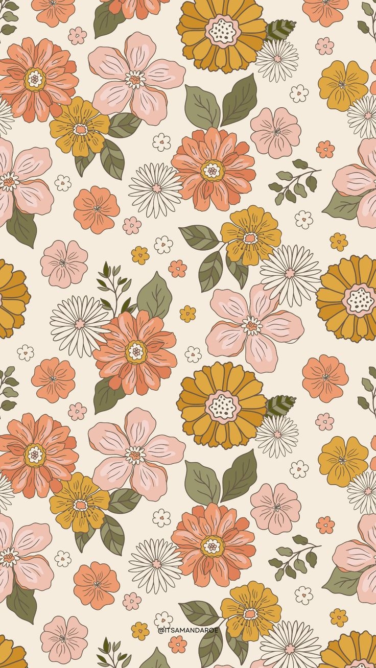 740x1310 Cute Floral Wallpaper with Orange, Phone