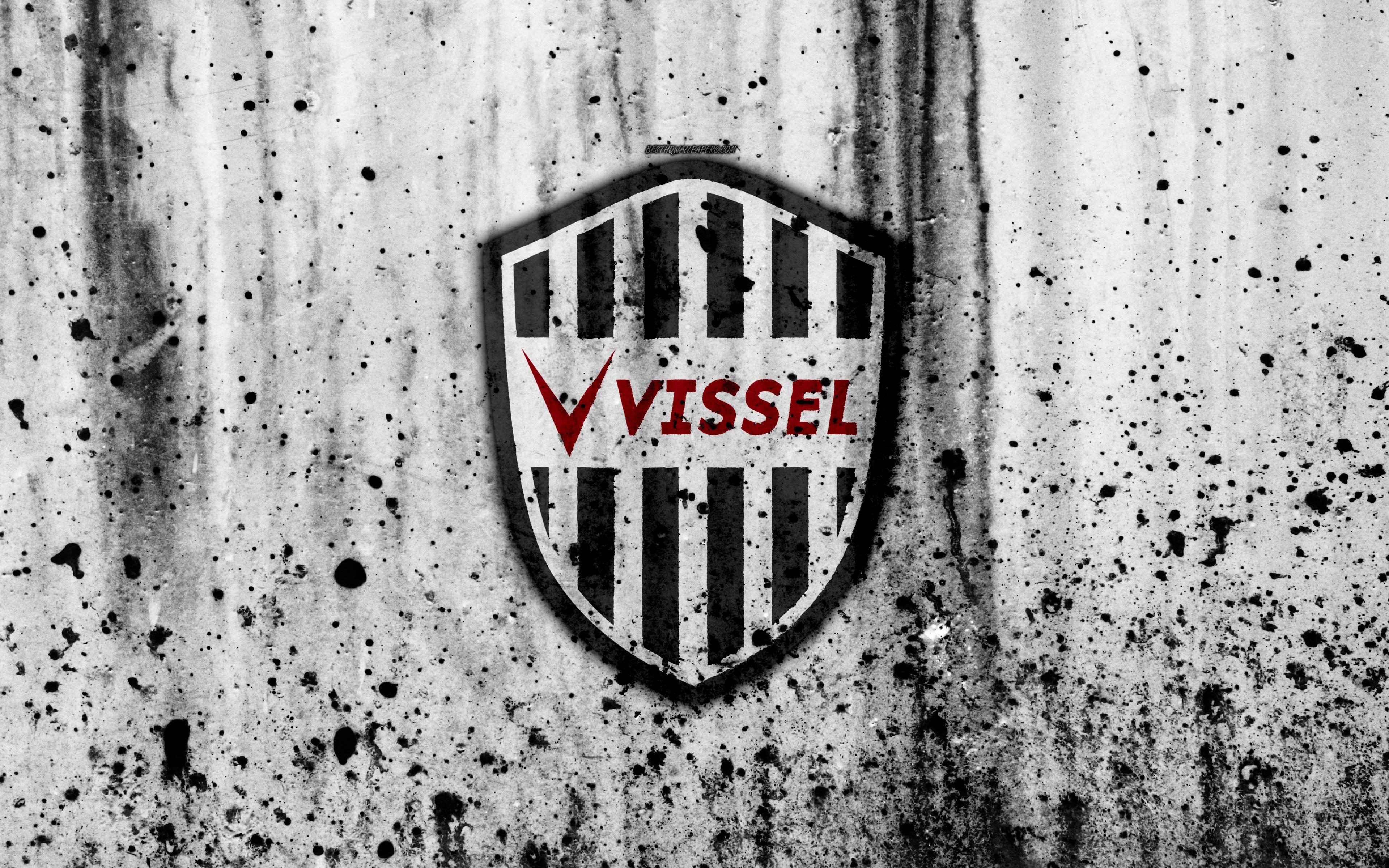 3840x2400 Download Wallpaper FC Vissel Kobe, 4k, Logo, J League, Stone, Desktop