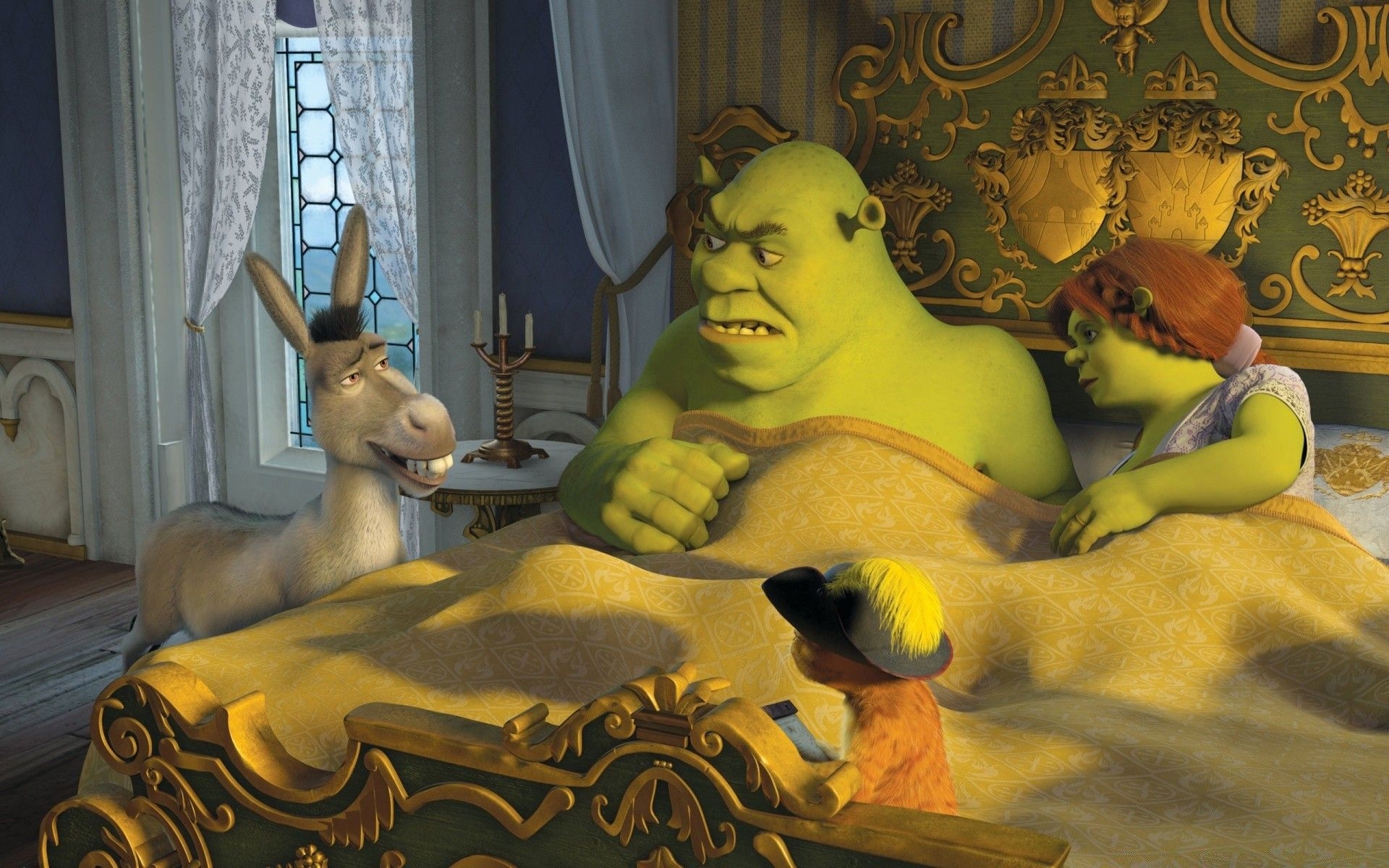 1920x1200 Donkey, Puss in Boots, Shrek and Princess Fiona, Desktop