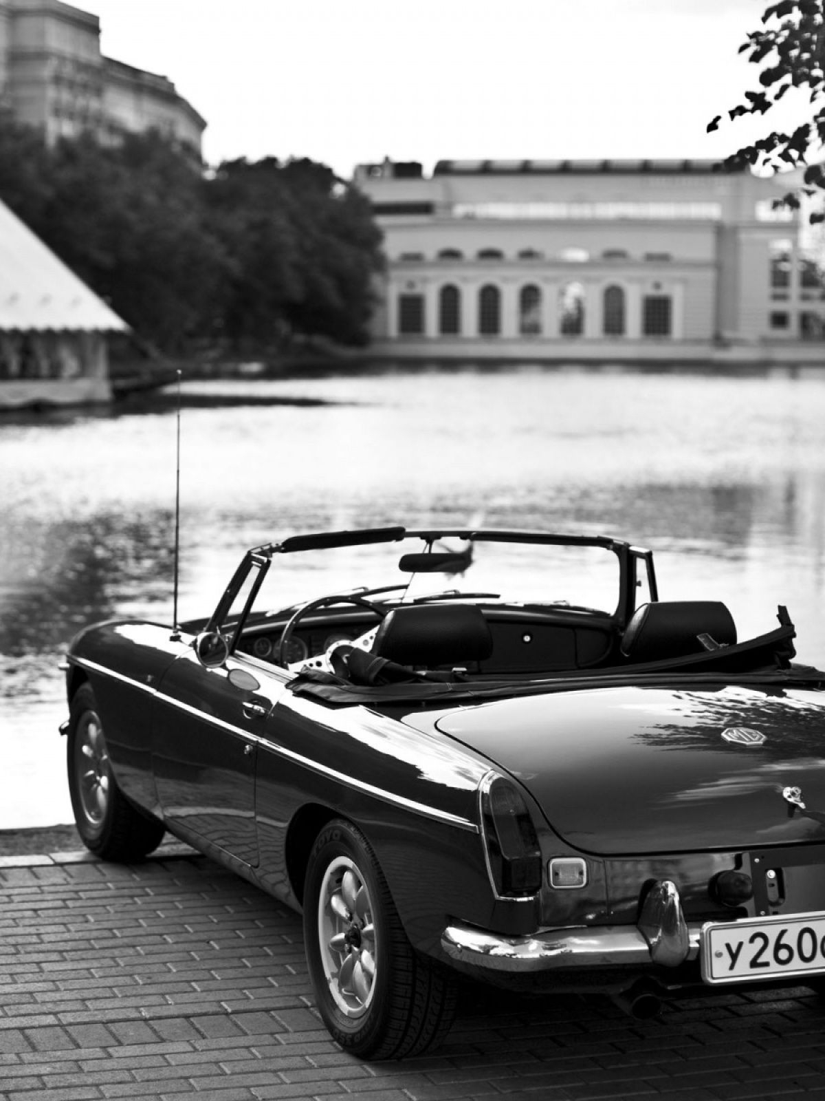 1200x1600 Retro Car Black And White Lake Android Wallpaper free download, Phone