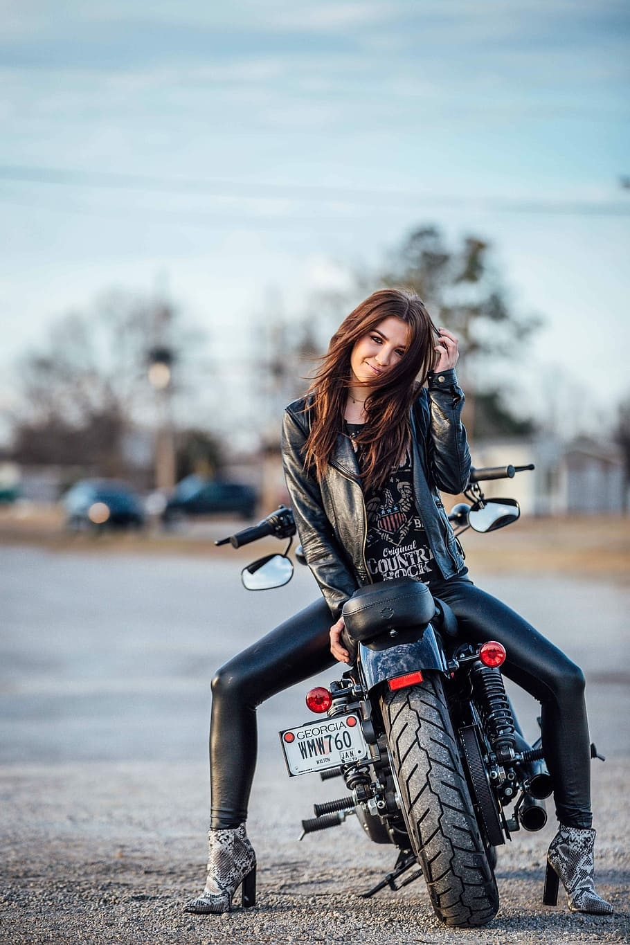 910x1370 HD wallpaper: woman sitting on black motorcycle, bike, backwards, Phone