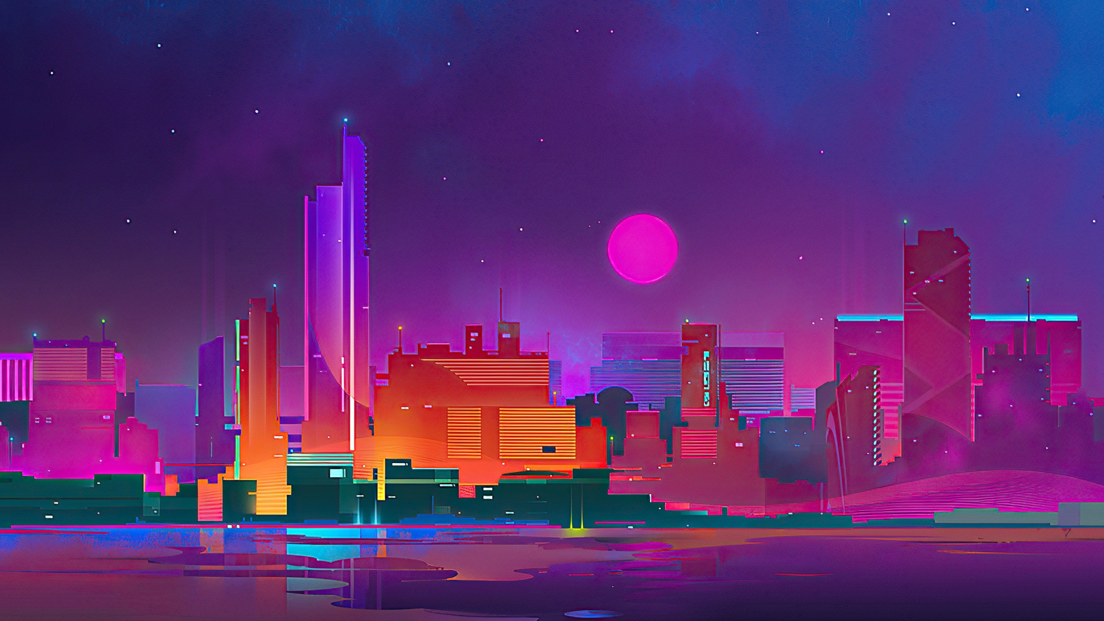 3840x2160 Purple City 4K [], Desktop