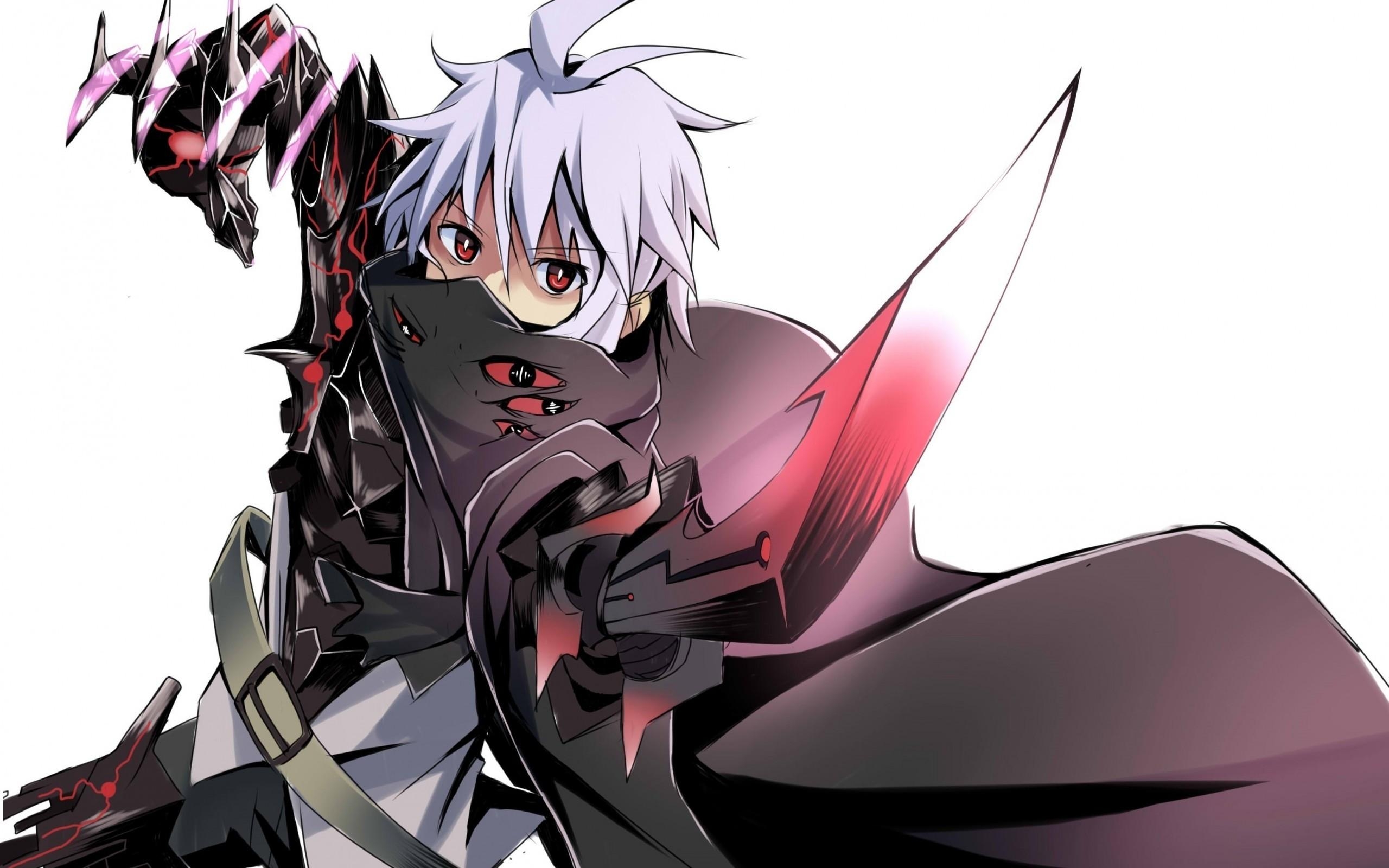 2560x1600 Download  Anime Boy, Demon, Weapon, White Hair, Desktop