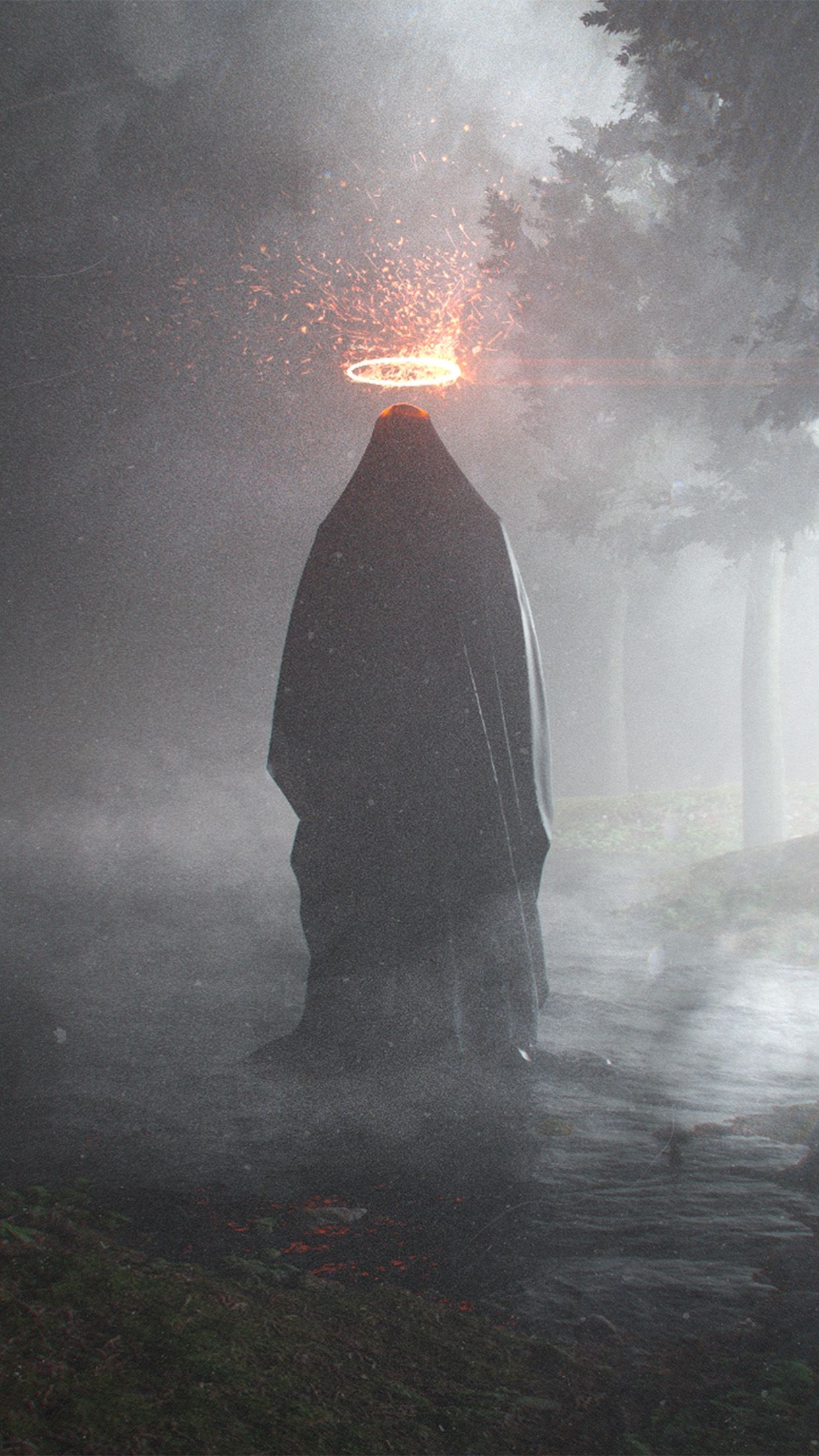 1250x2210 Ghost Rain Dark Scary Art Wallpaper, Phone