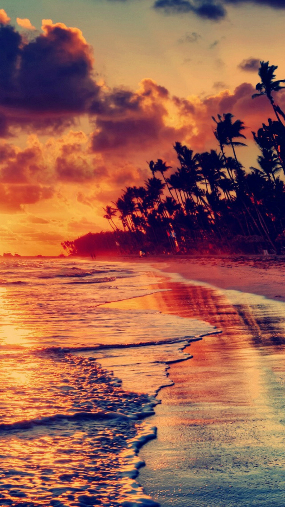 1080x1920 Nature Fire Sunset Beach iPhone 8 Wallpaper Free Download, Phone