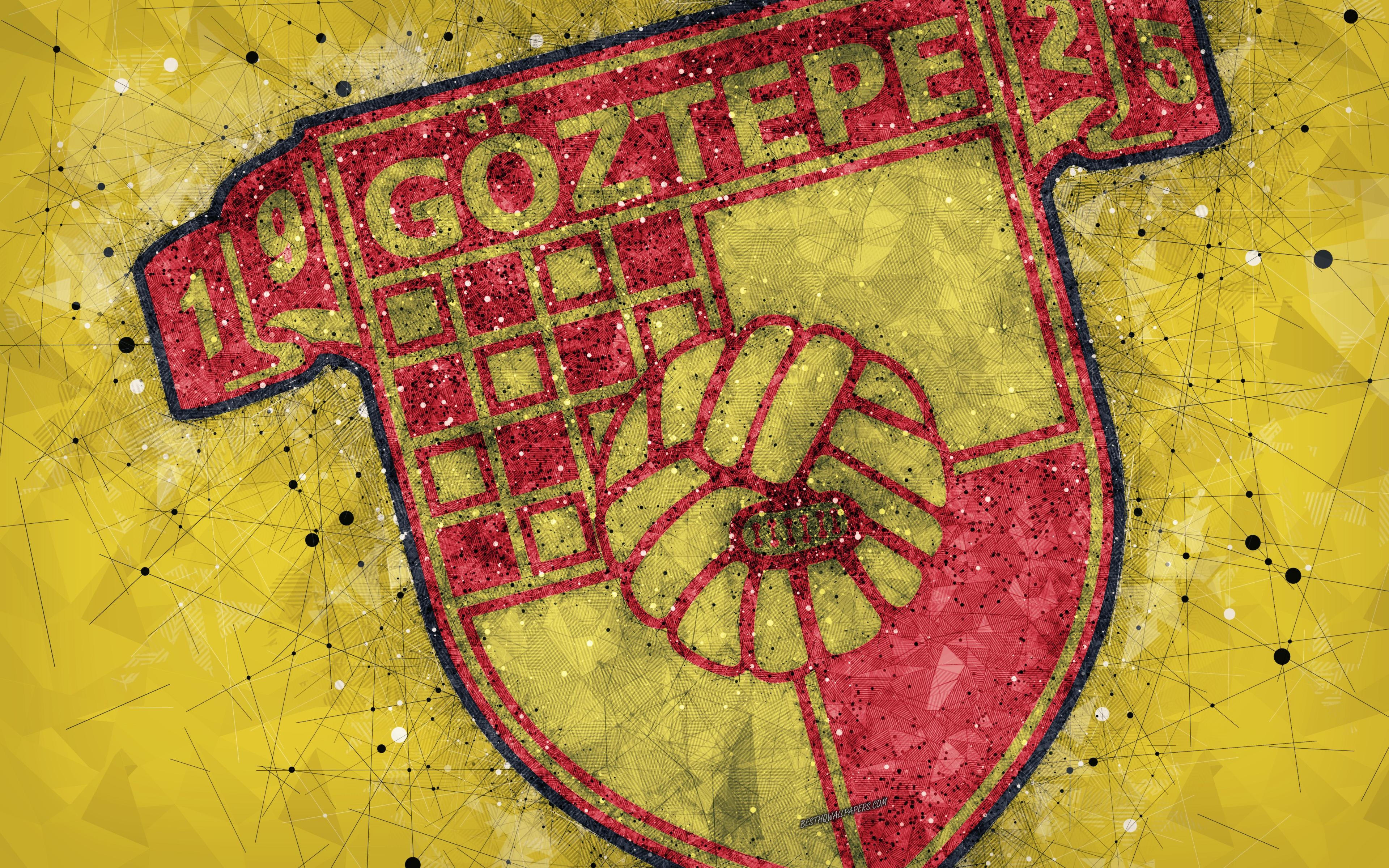 3840x2400 Download wallpaper Goztepe SK, 4k, logo, creative art, Turkish, Desktop