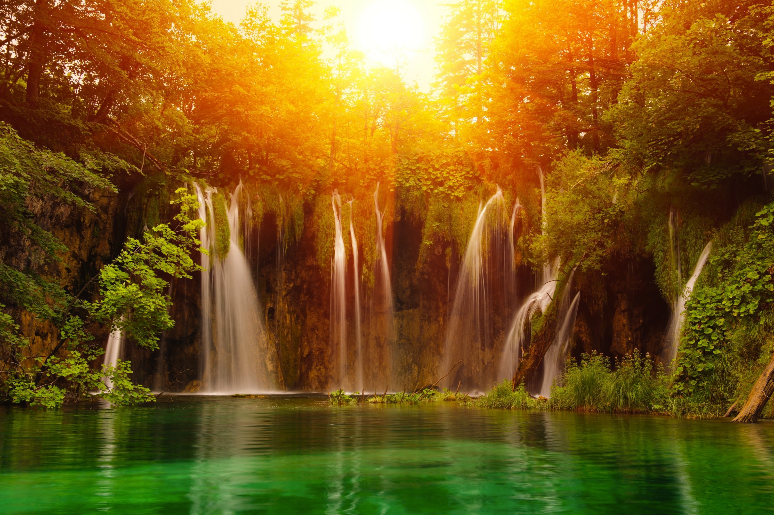 3000x2000 Download Amazing Waterfall Paradise Sunrise wallpaper, Desktop