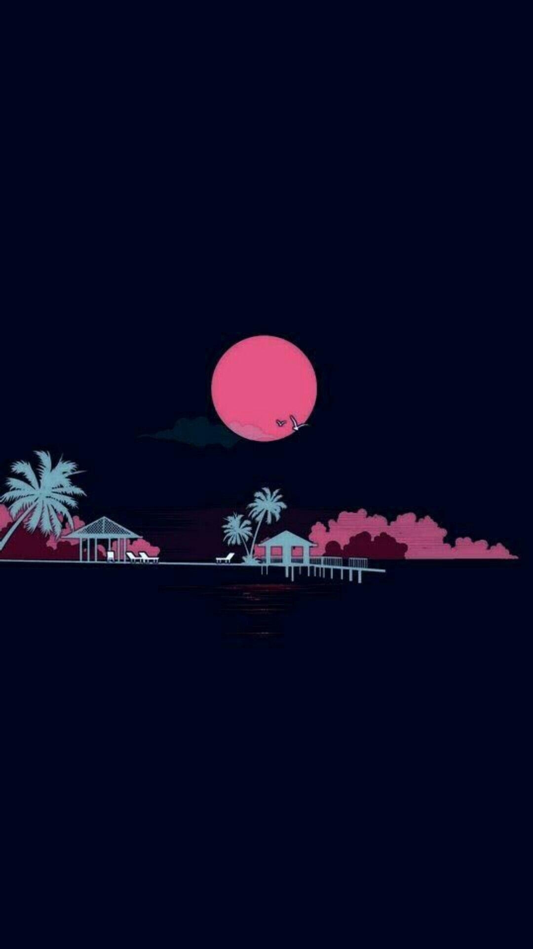 1080x1920 Smartphone wallpaper / Simplistic / Beach / Palm trees, Phone