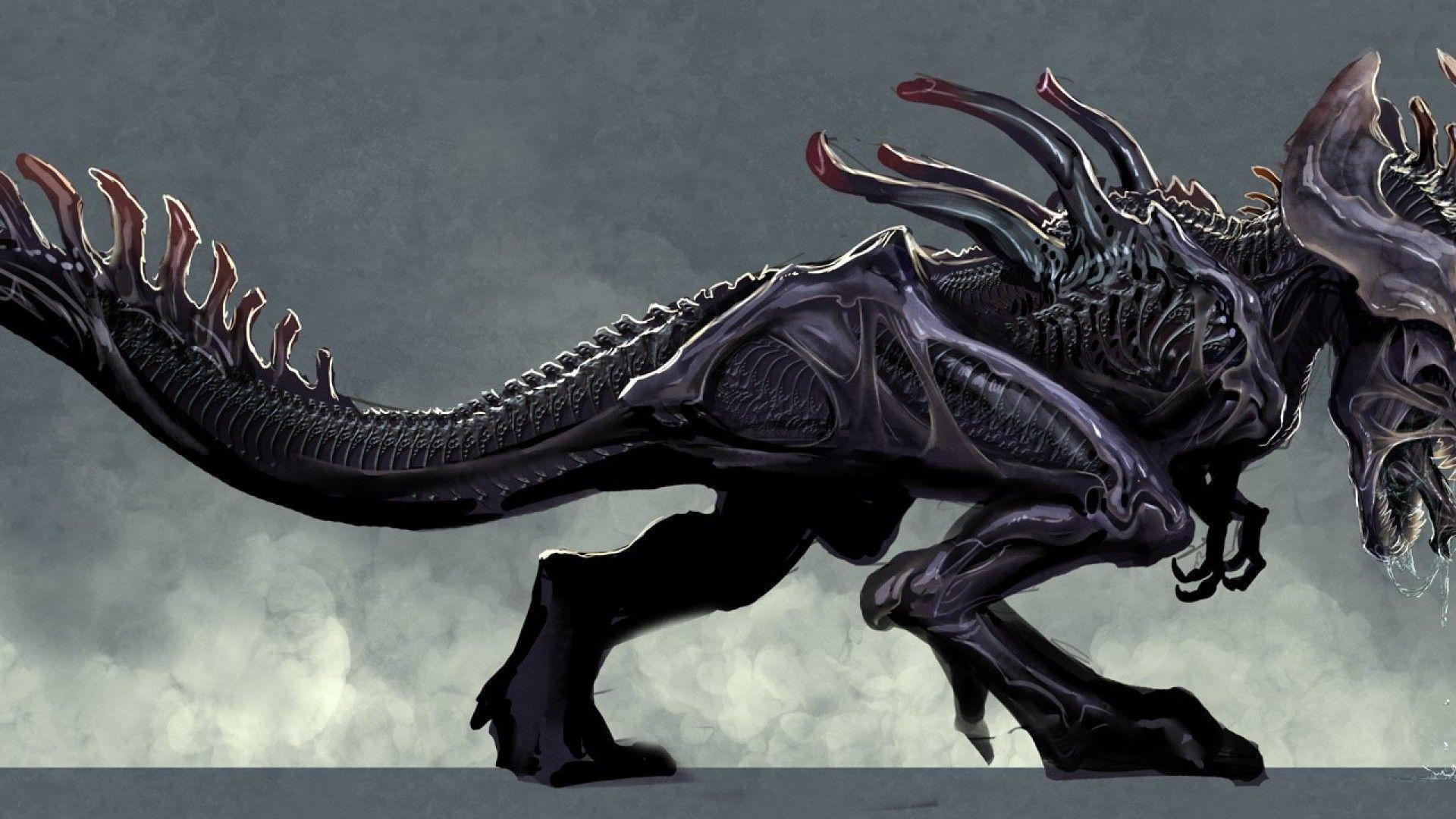 1920x1080 Funny Xenomorph. Dinosaurs xenomorph digital art rex nebezial, Desktop