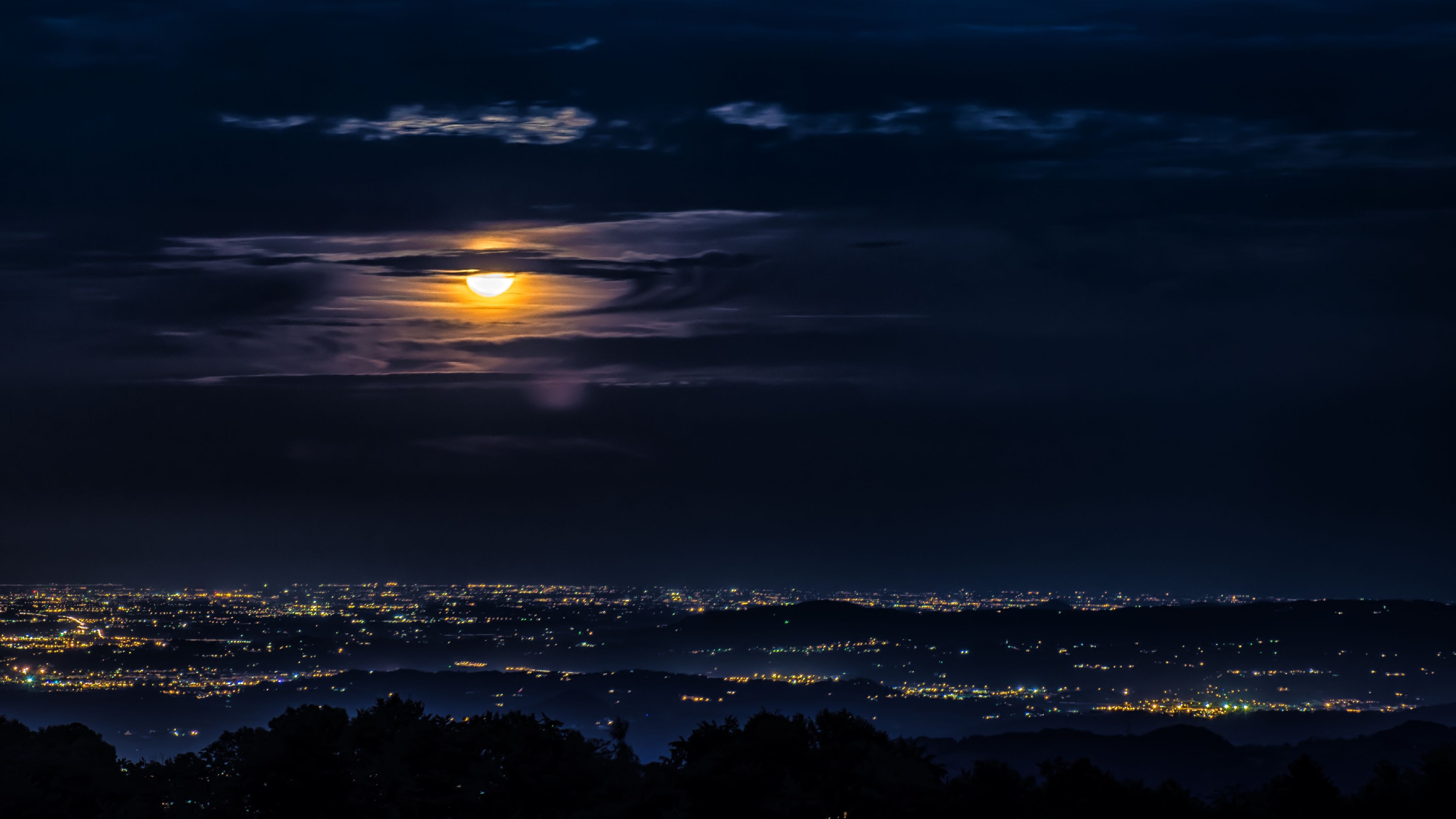 3840x2160 Moon Clouds Night City View 4k, HD Photography, 4k Wallpaper, Image, Background, Photo and Picture, Desktop