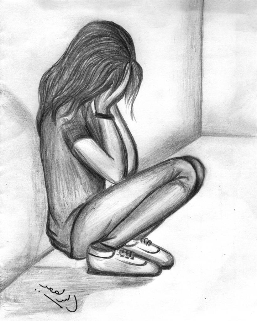 820x1030 Depressing Sketch Dp For Girls Sad Girl Picture Drawing, Phone