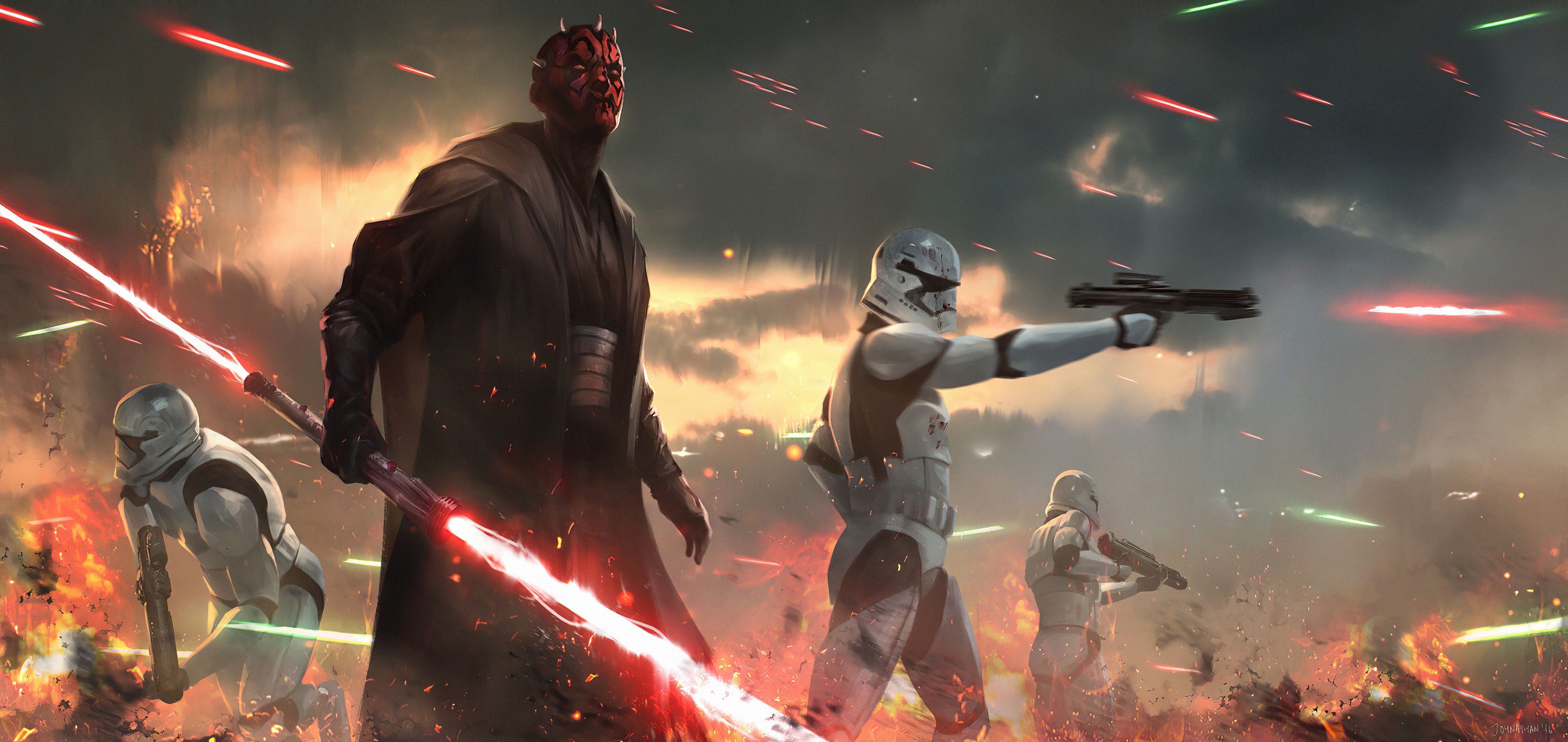 3840x1820 Download Darth Maul, Star Wars, artwork picture, Dual Screen