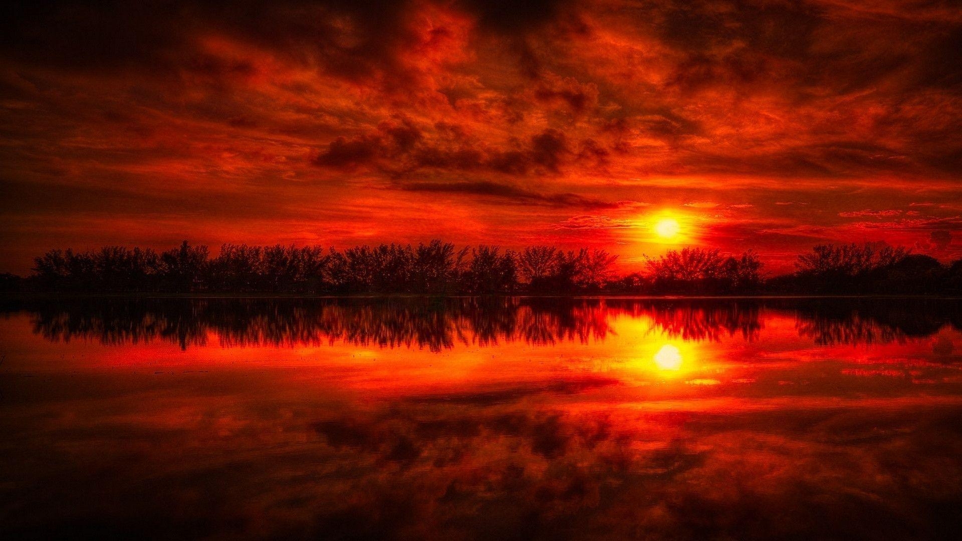 1920x1080 Fire Red Sunset Reflection Sea desktop PC and Mac wallpaper, Desktop