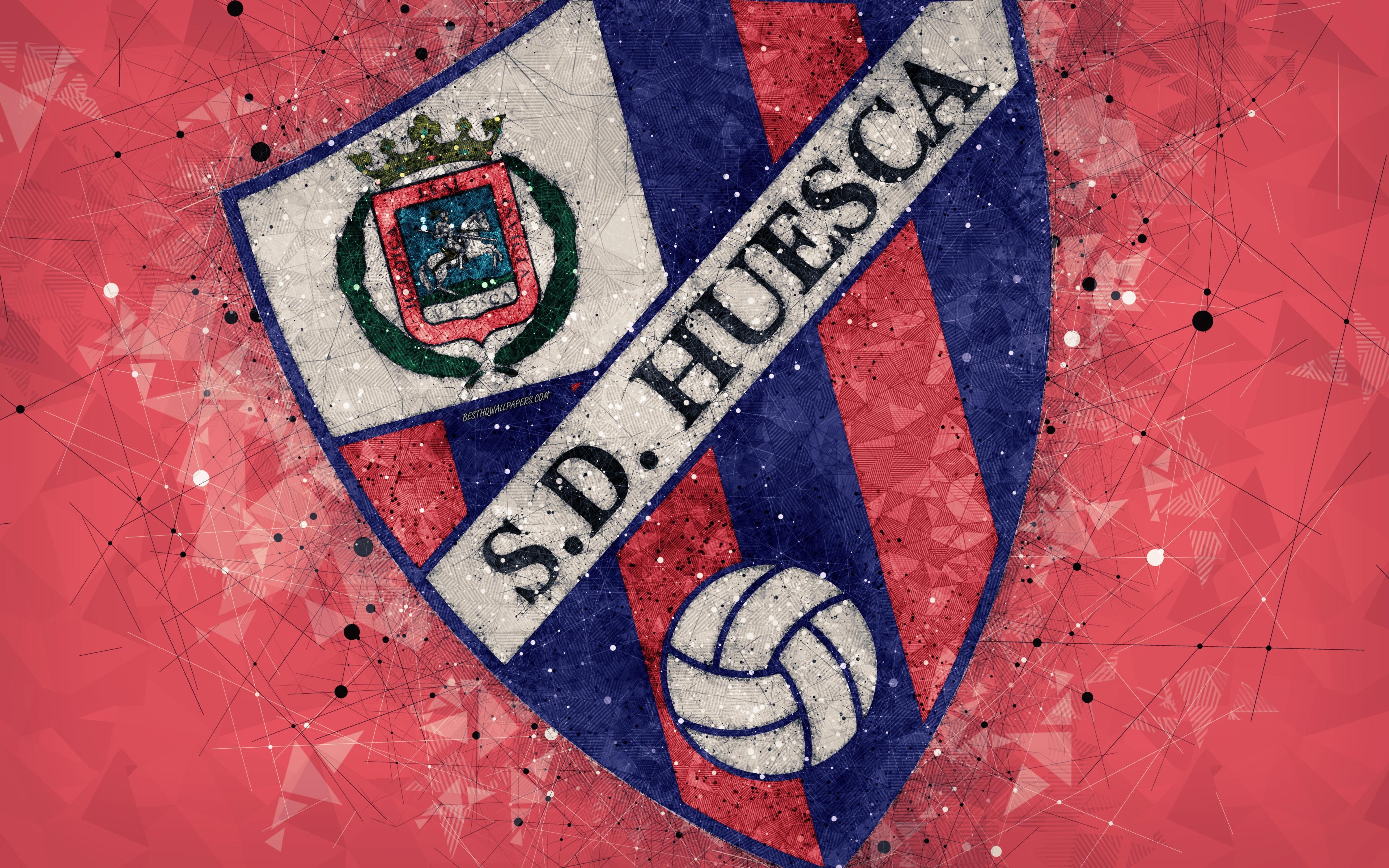 3840x2400 Download wallpaper Sociedad Deportiva Huesca, 4k, geometric art, Desktop