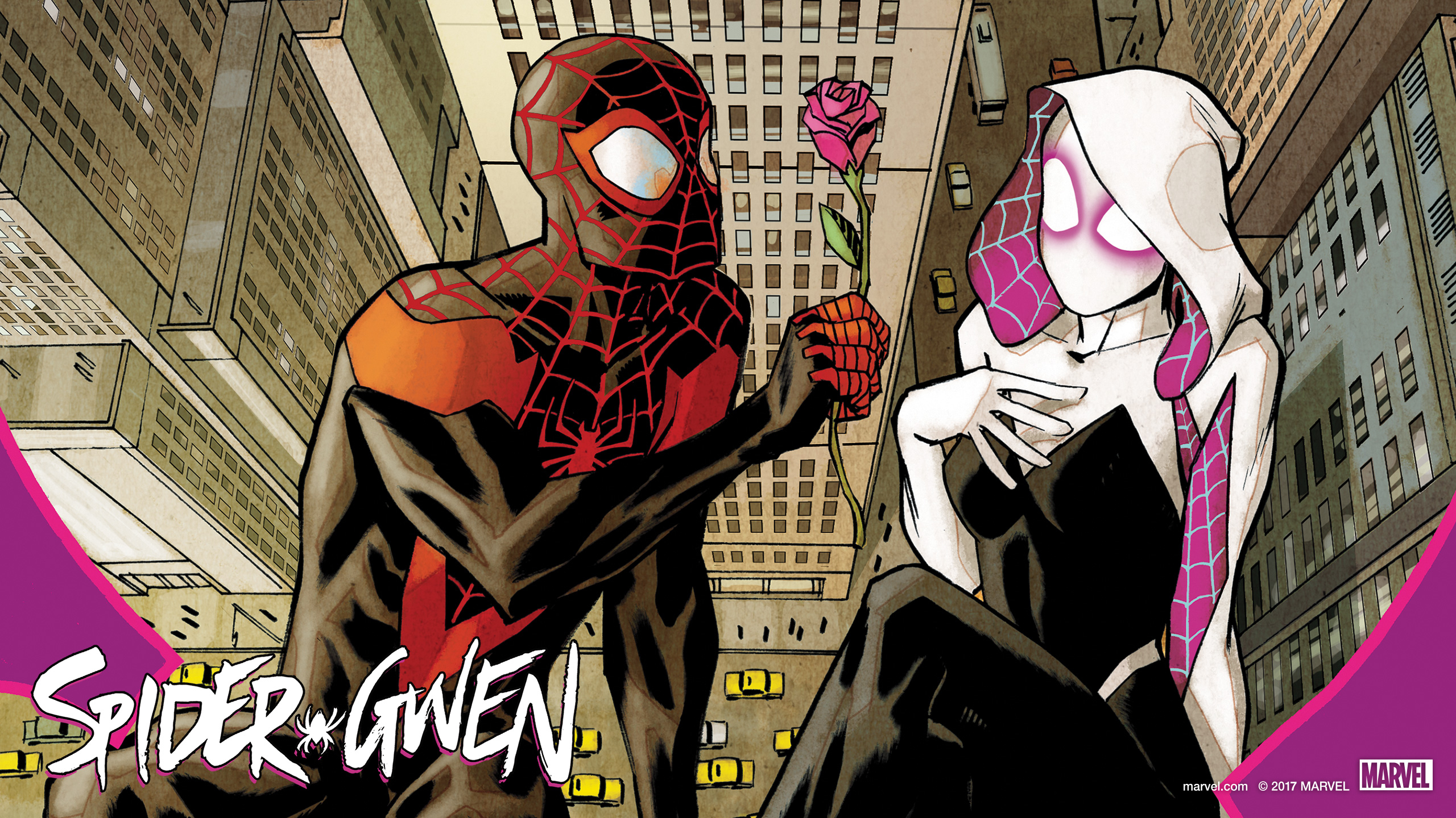 2560x1440 The pics of Spider Gwen and Spider man (Miles Morales) And of star, Desktop