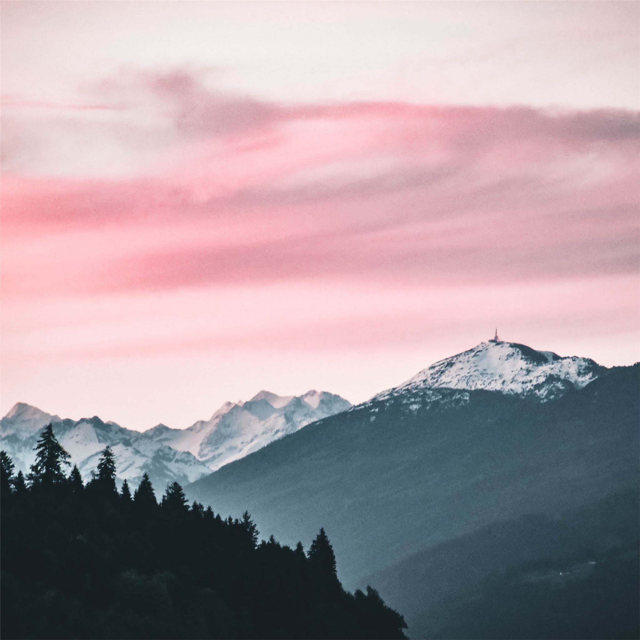 2050x2050 pink sky nature beauty mountains snow 5k iPad Air Wallpaper Free Download, Phone