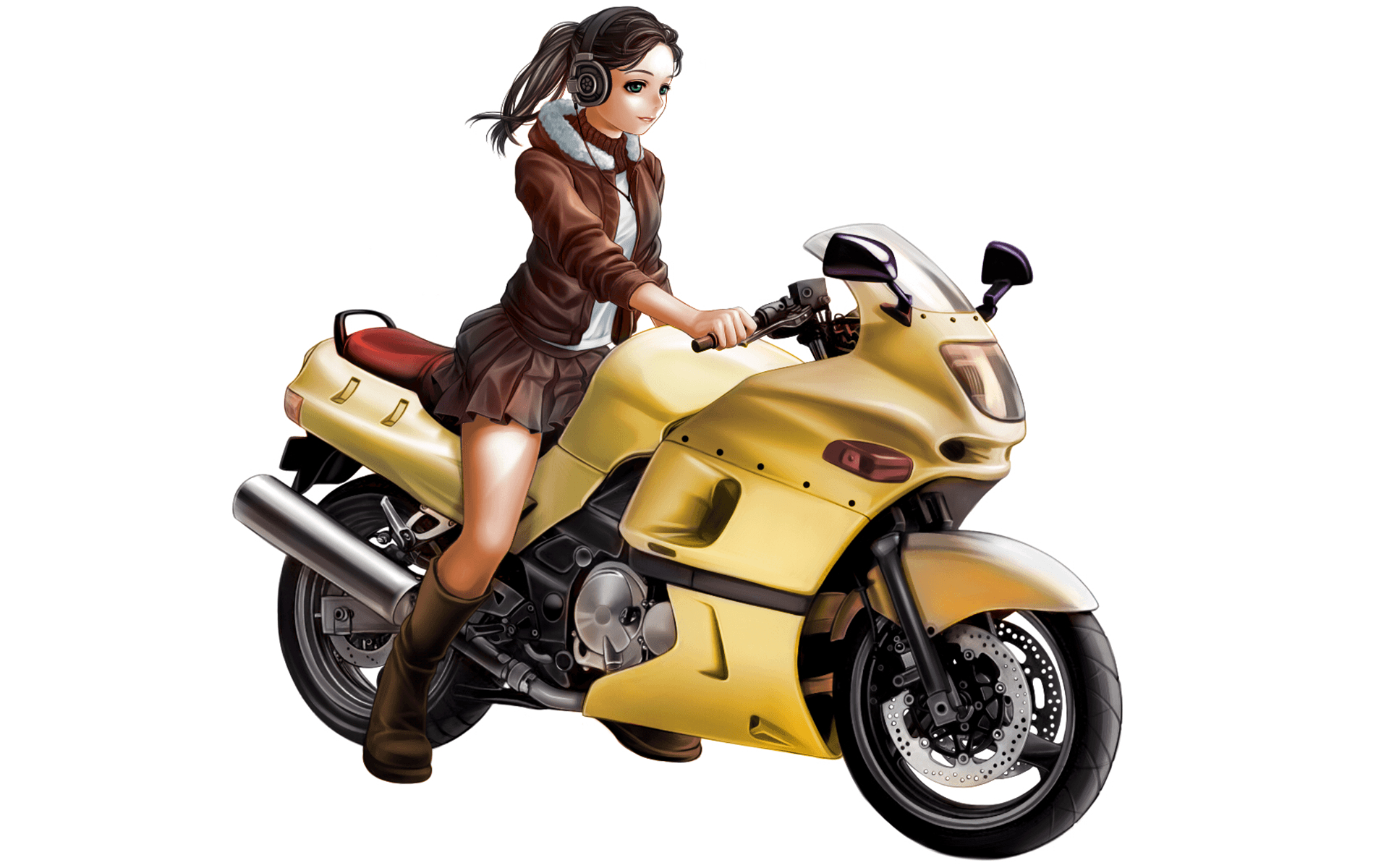 1920x1200 Download  Anime Girl, Rider, Motorcycle, Headphones Wallpaper for MacBook Pro 17 inch, Desktop