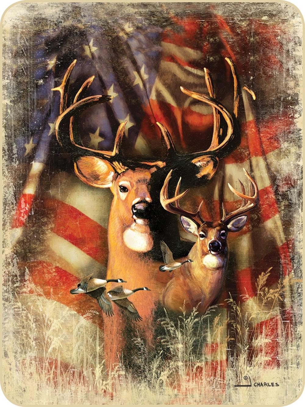 1000x1340 Regal Comfort Plush Patriotic Buck & Doe Deer Throw Blanket, Cashmere Fleece, Phone