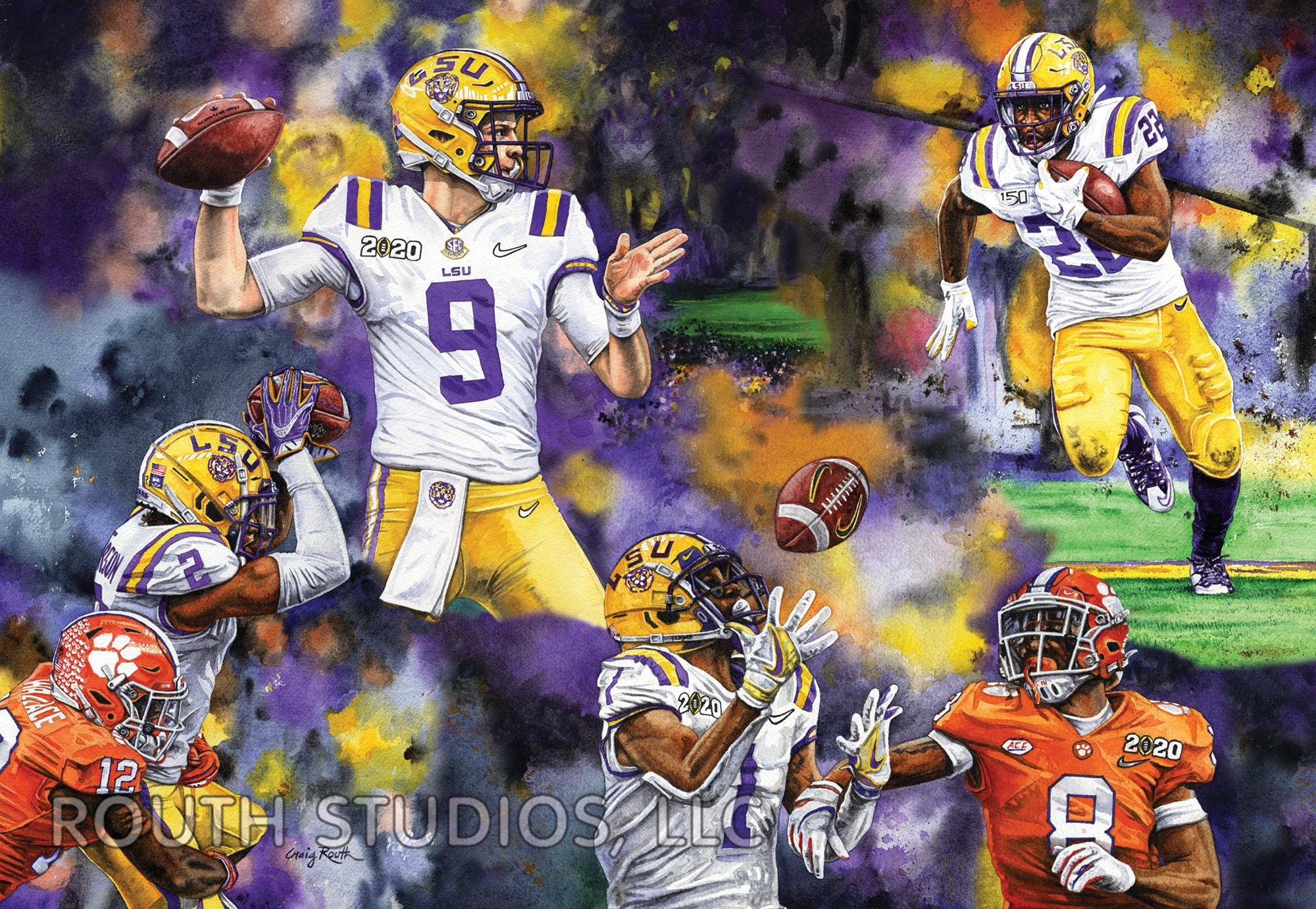 2000x1390 LSU Art Print Joe Burrow Justin Jefferson Jamarr Chase, Desktop