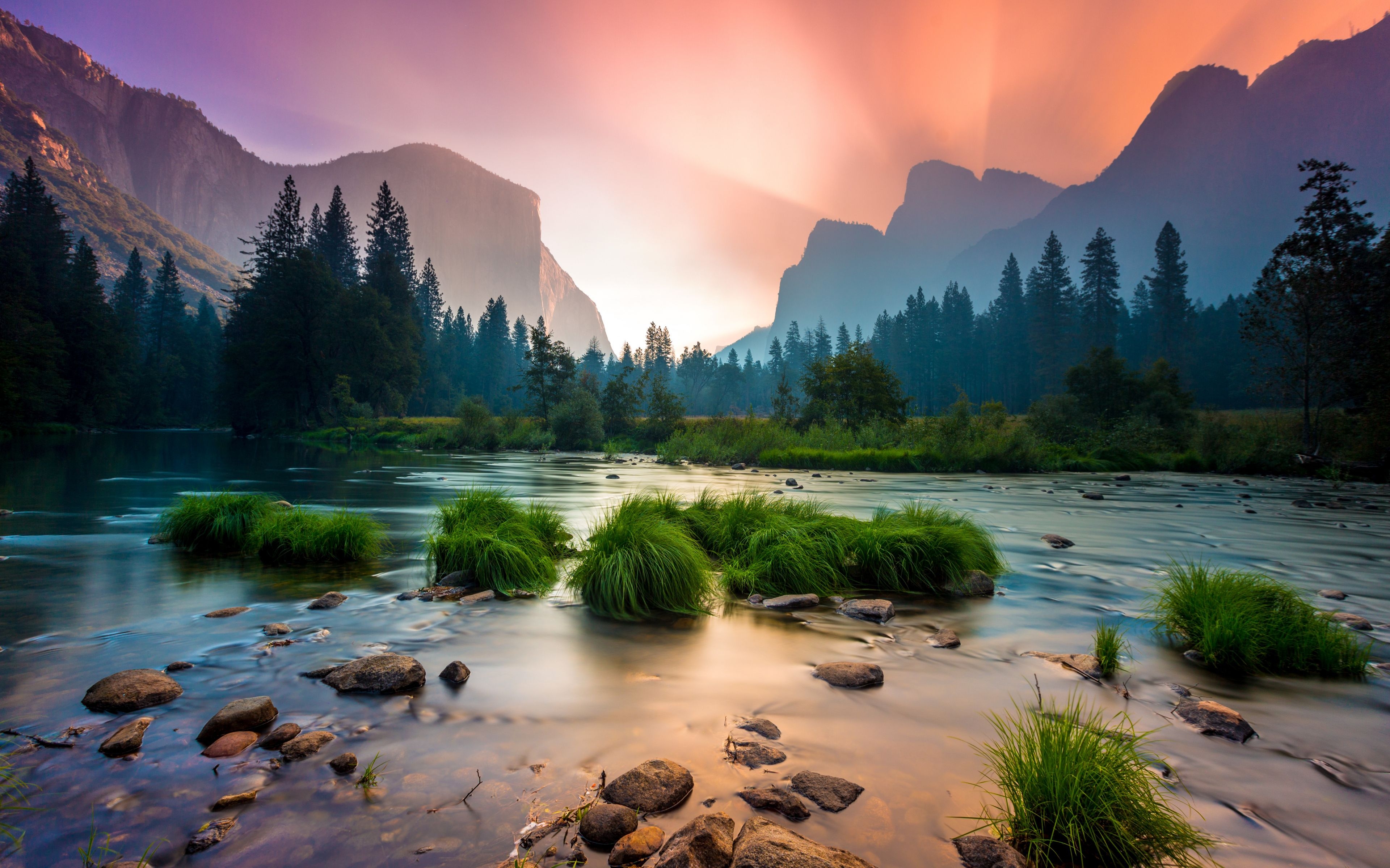 3840x2400 Download Sunrise, Yosemite National Park, stream, mountains wallpaper, 3840x 4K Ultra HD 16: Widescreen, Desktop