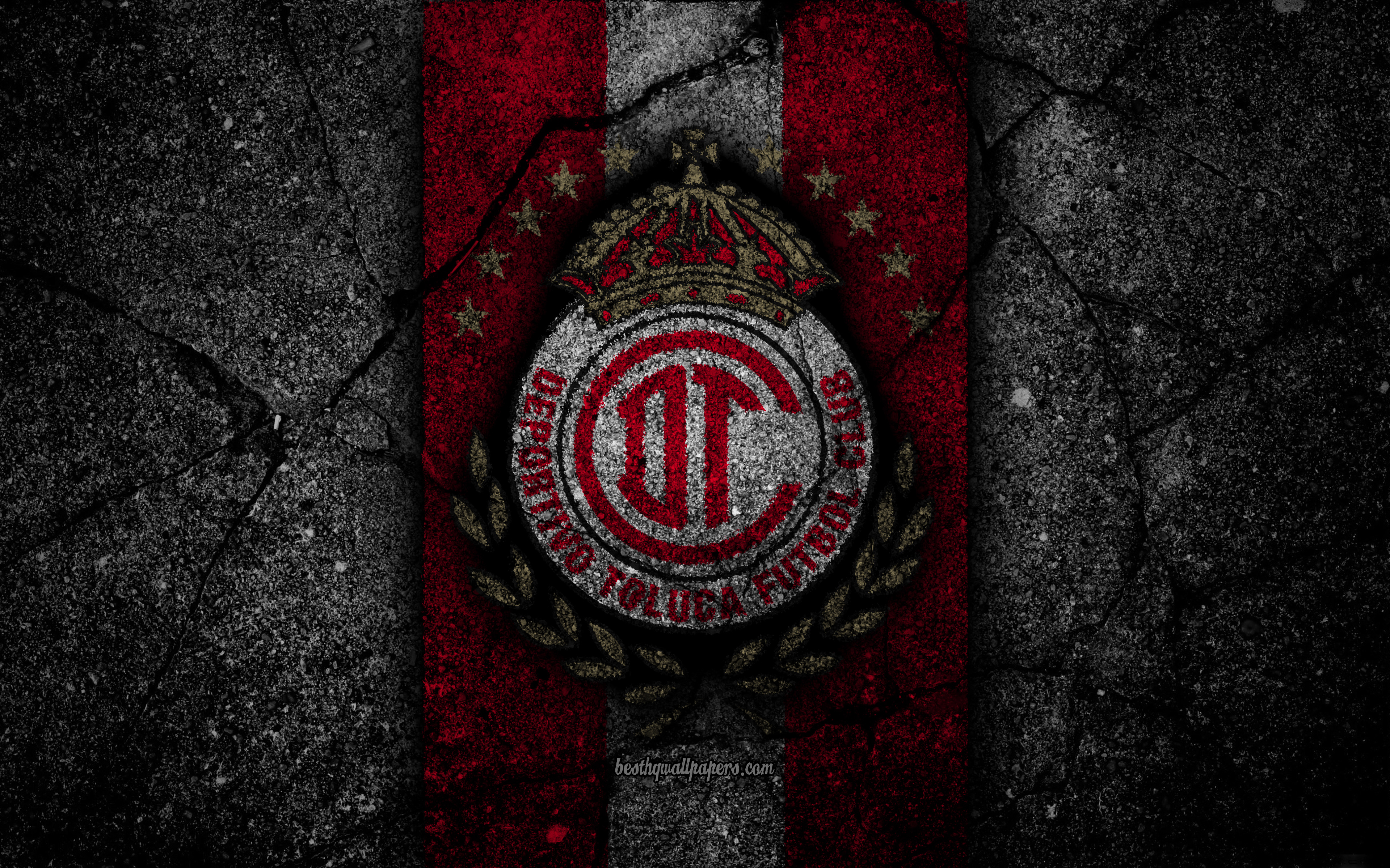 3840x2400 Download wallpaper 4k, Toluca FC, logo, Liga MX, football, soccer, Primera Division, black stone, Mexico, Toluca, asphalt texture, football club, FC Toluca for desktop with resolution. High Quality HD picture wallpaper, Desktop