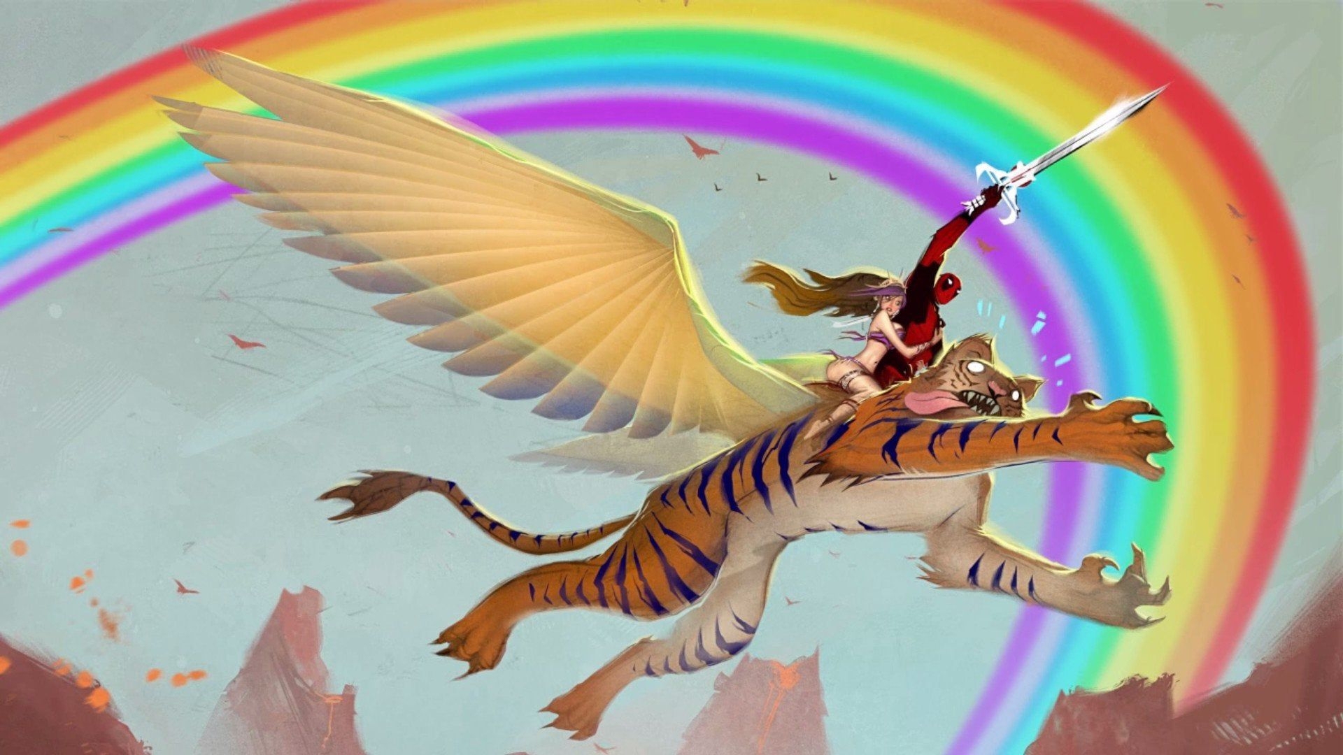 1920x1080 Deadpool riding a flying tiger. [], Desktop