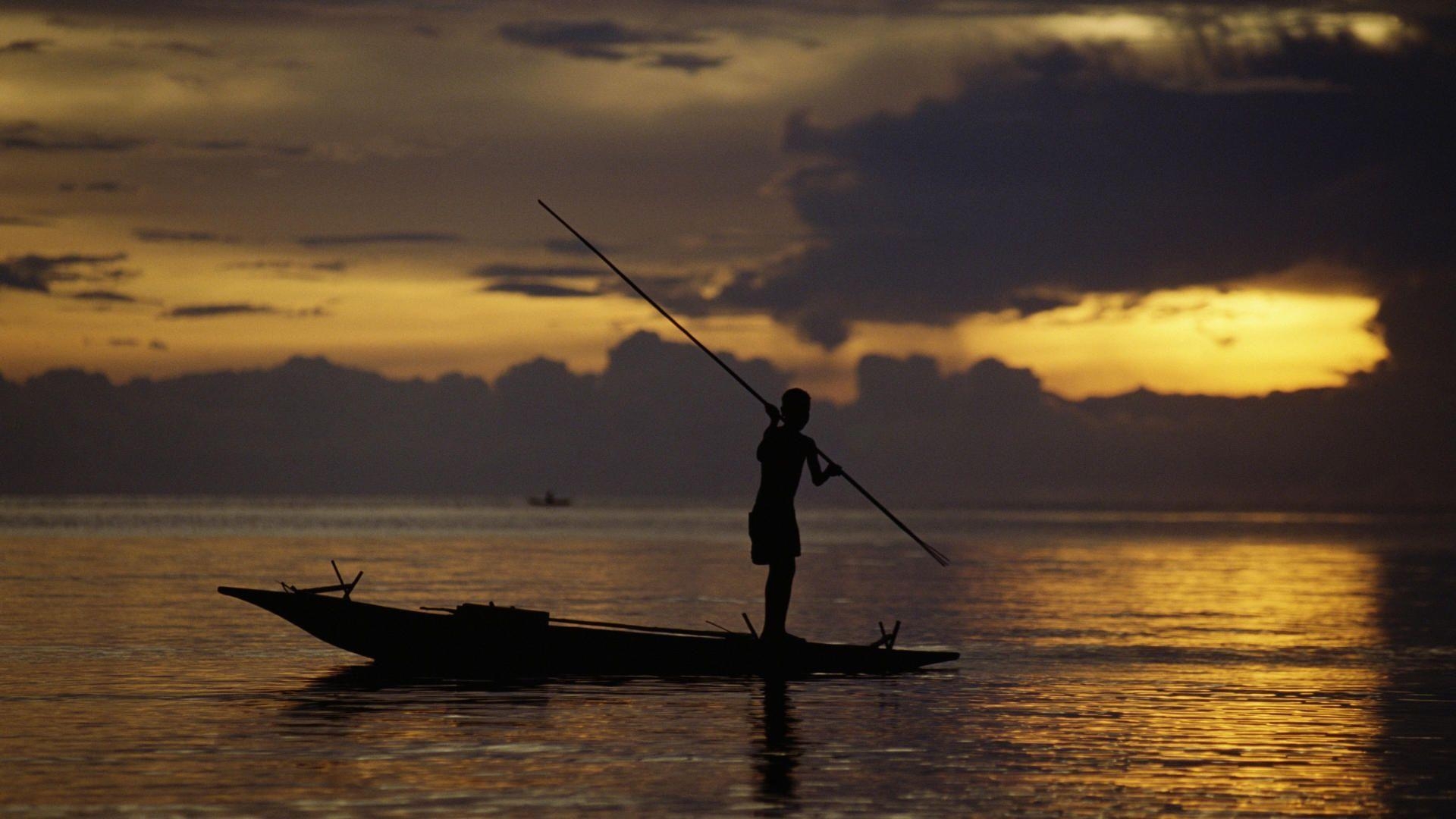 1920x1080 Nature: Fisherman At Sunset, Fergusson's Island, Papua New Guinea, Desktop