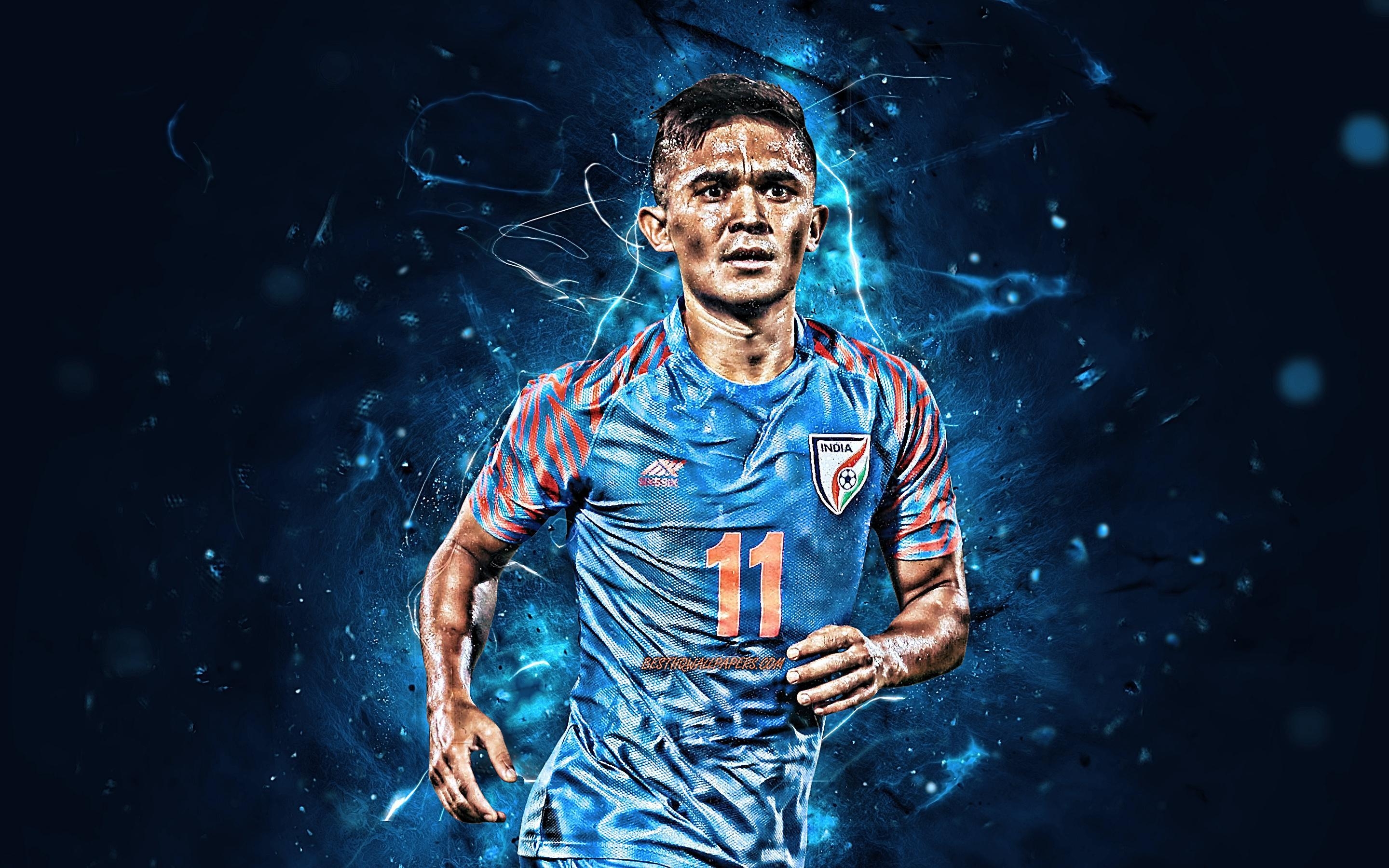 2880x1800 Download wallpaper Sunil Chhetri, abstract art, India National Team, Desktop