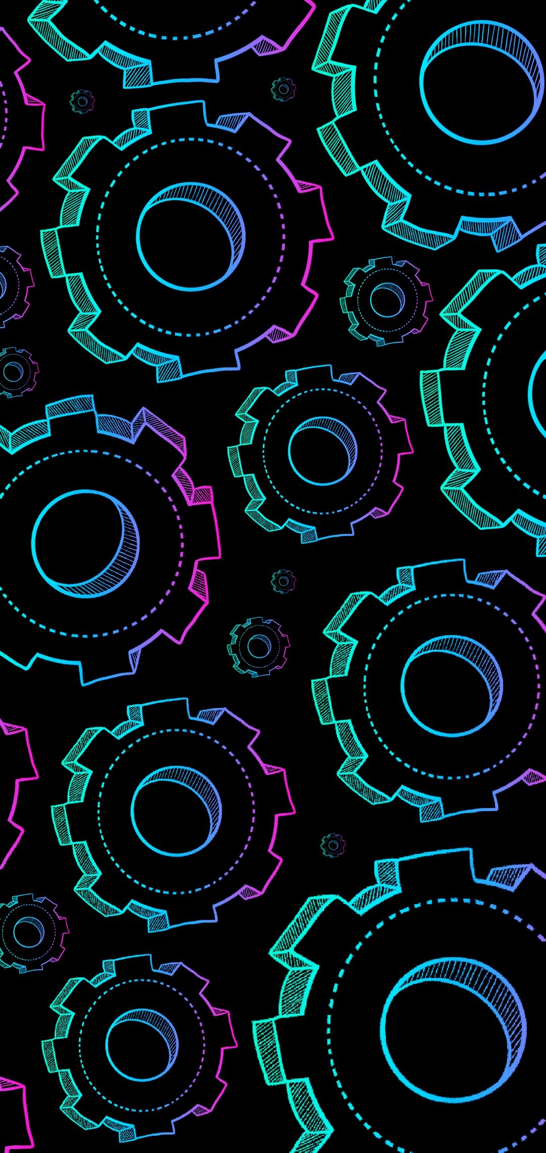 1080x2280 Neon Gears Wallpaper 4K For Tech, Phone