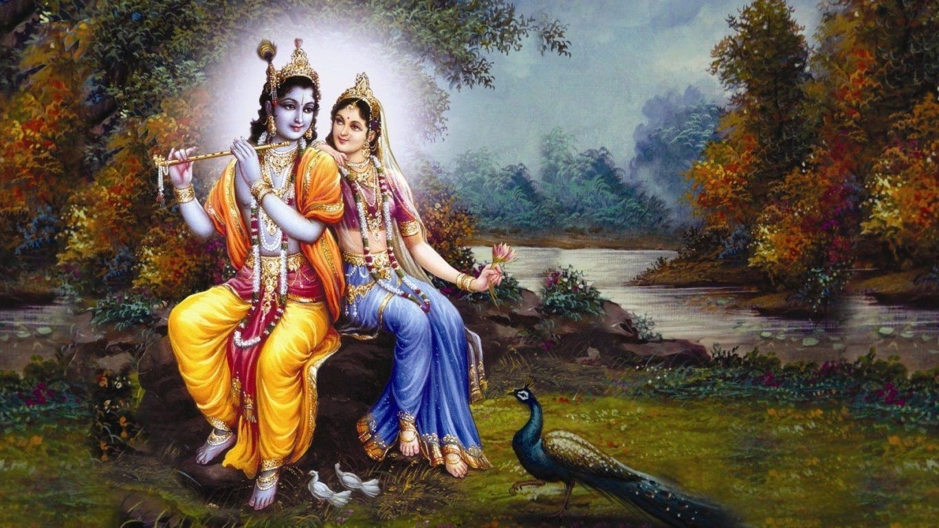 1370x770 Jai Rahdakrishna Vrindavan Painting. Hindu Gods and Goddesses, Desktop