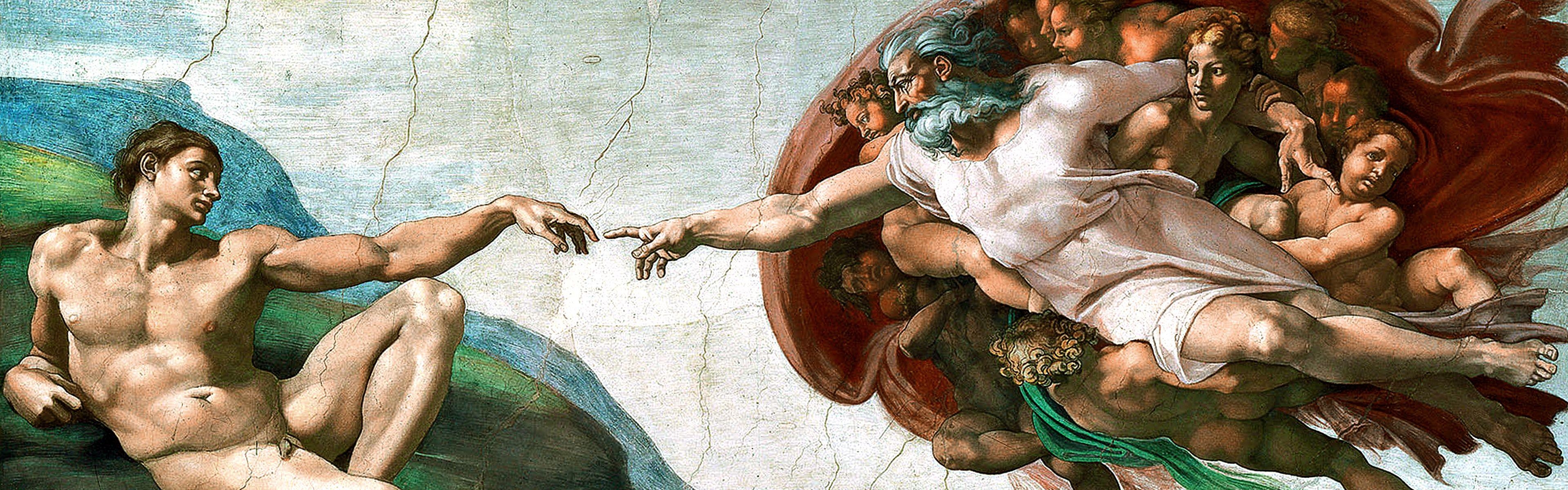 3840x1200 paintings, Michelangelo, The Creation of Adam, Sistine Chapel, Dual Screen