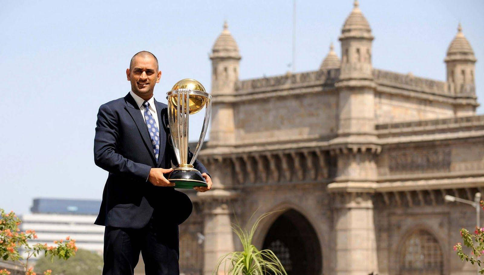 1600x910 Download Ms Dhoni With Golden Championship Trophy Wallpaper, Desktop