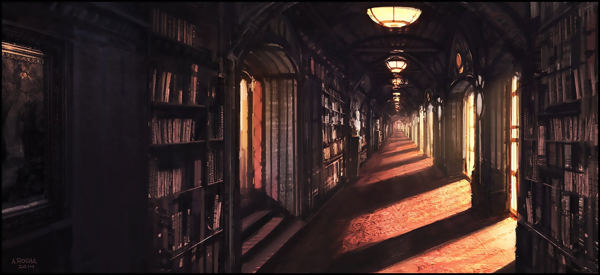 2000x920 Fantasy Library Wallpaper and Background Imagex918, Dual Screen