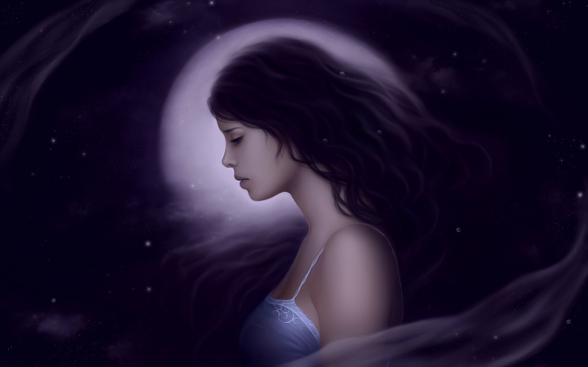 1920x1200 girl, moon, night wallpaper desktop background, Desktop