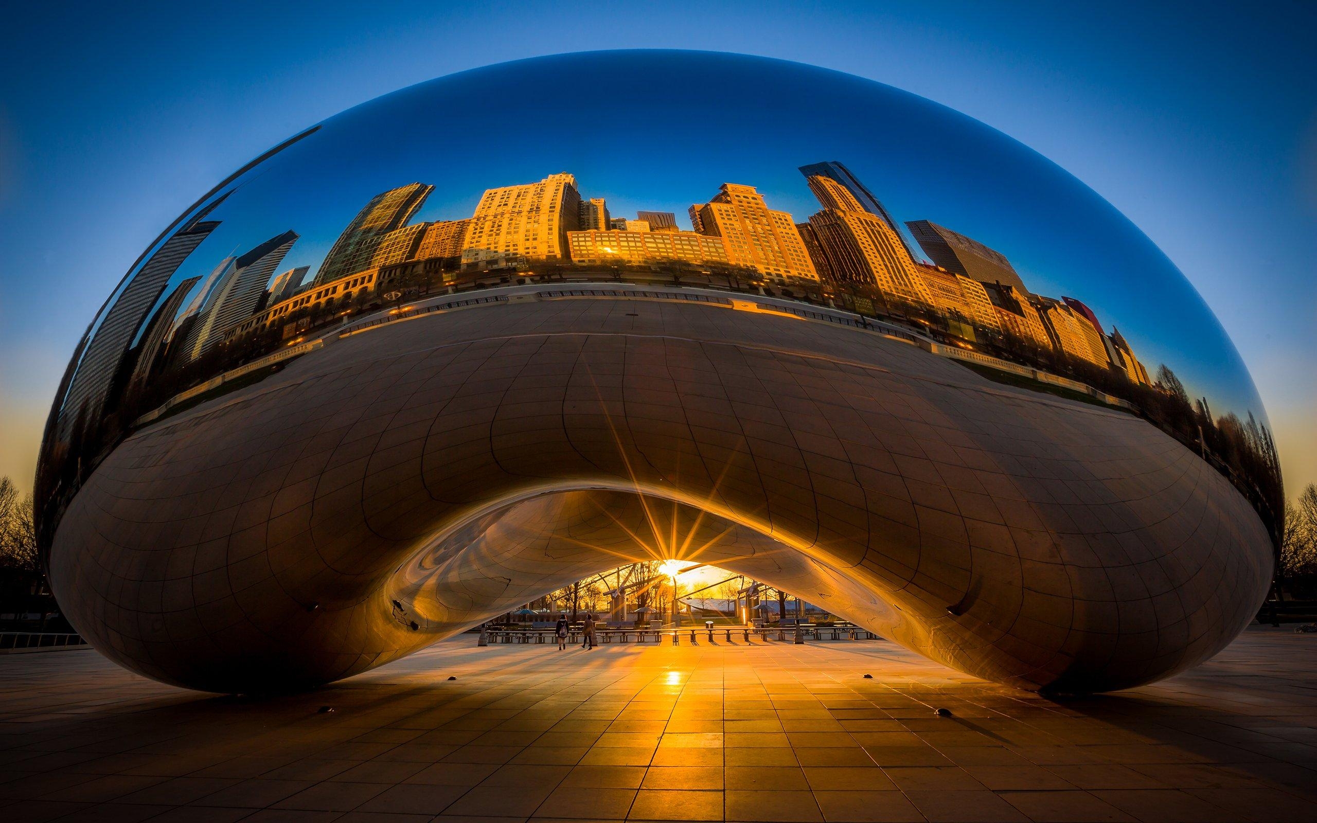 2560x1600 Chicago Millennium Park Reflection Buildings Skyscrapers Sunset, Desktop