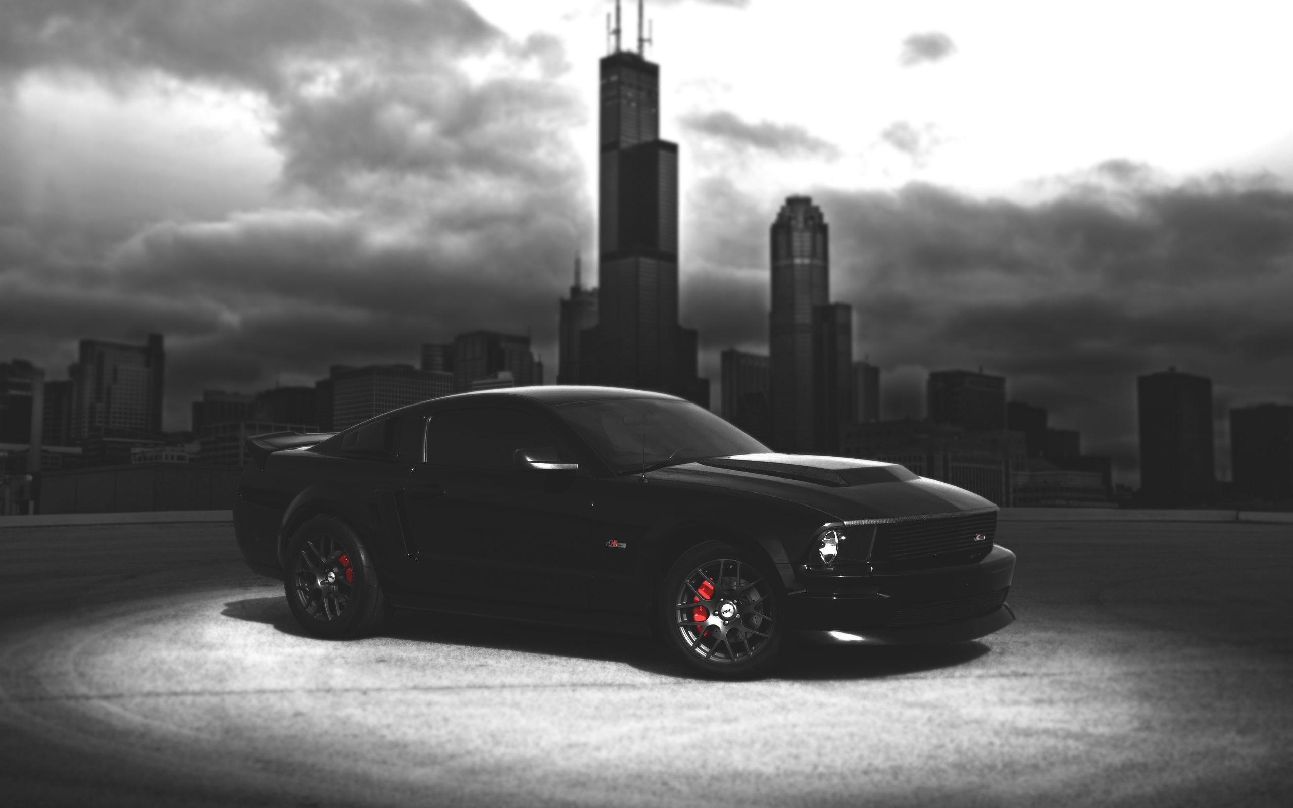 2560x1600 Wallpaper Ford Mustang black car, dark night, city  HD, Desktop