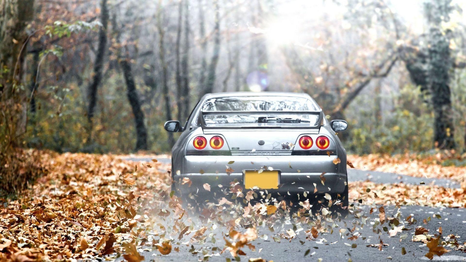 1920x1080 Forest Cars Leaves Roads Nissan Skyline R33 Gt R Wallpaper, Desktop